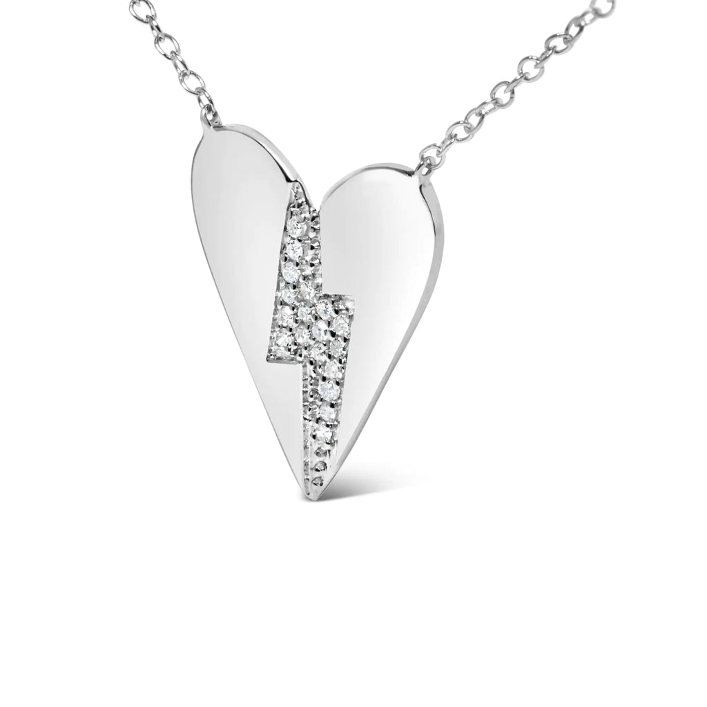 .925 Sterling Silver Diamond Broken Heart Pendant Necklace (H-I Color, I1-I2 Clarity) - 18" Inches