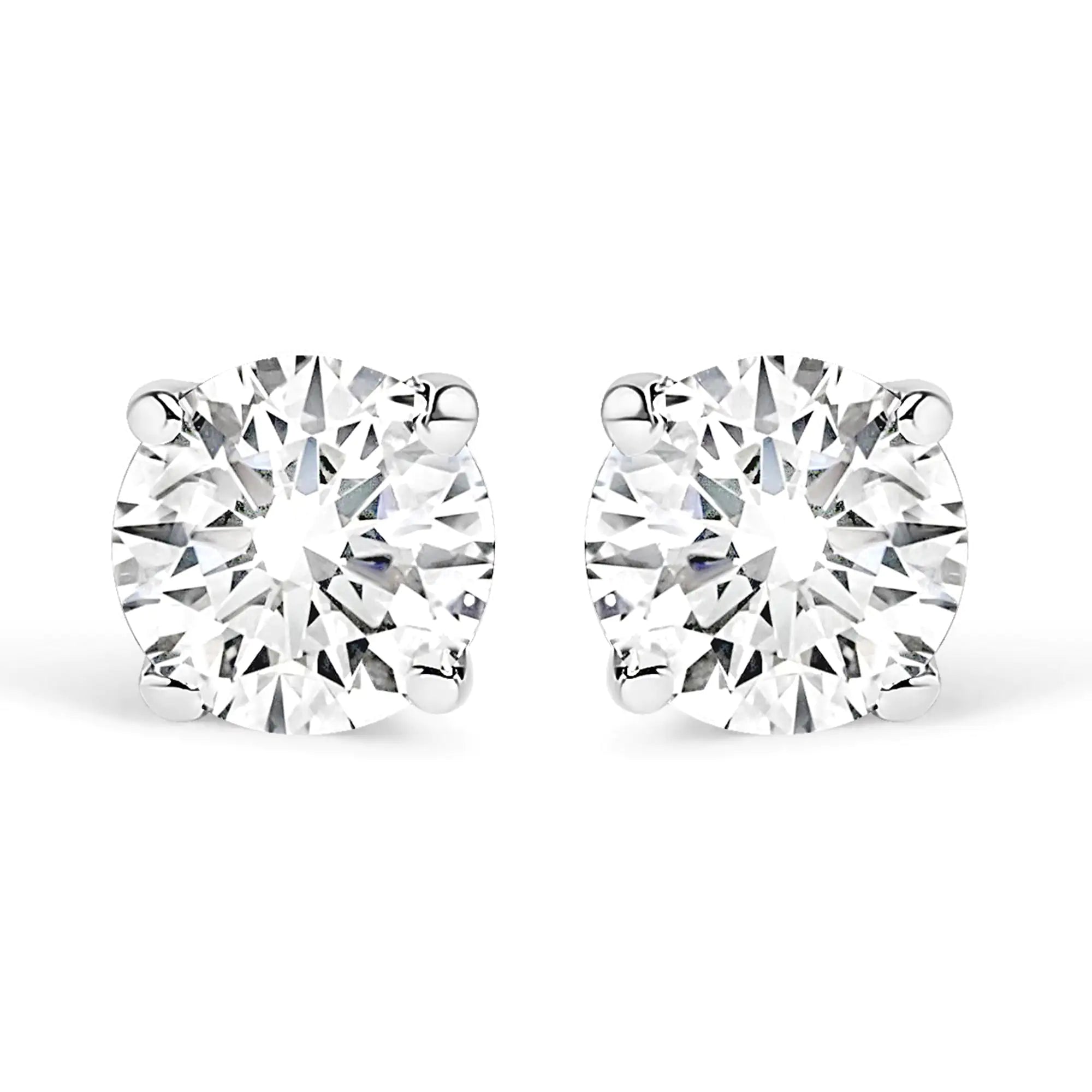 .925 Sterling Silver Silver Round Lab Grown Diamond Classic 4-Prong Solitaire Stud Earrings (F-G Color, VS1-VS2 Clarity)