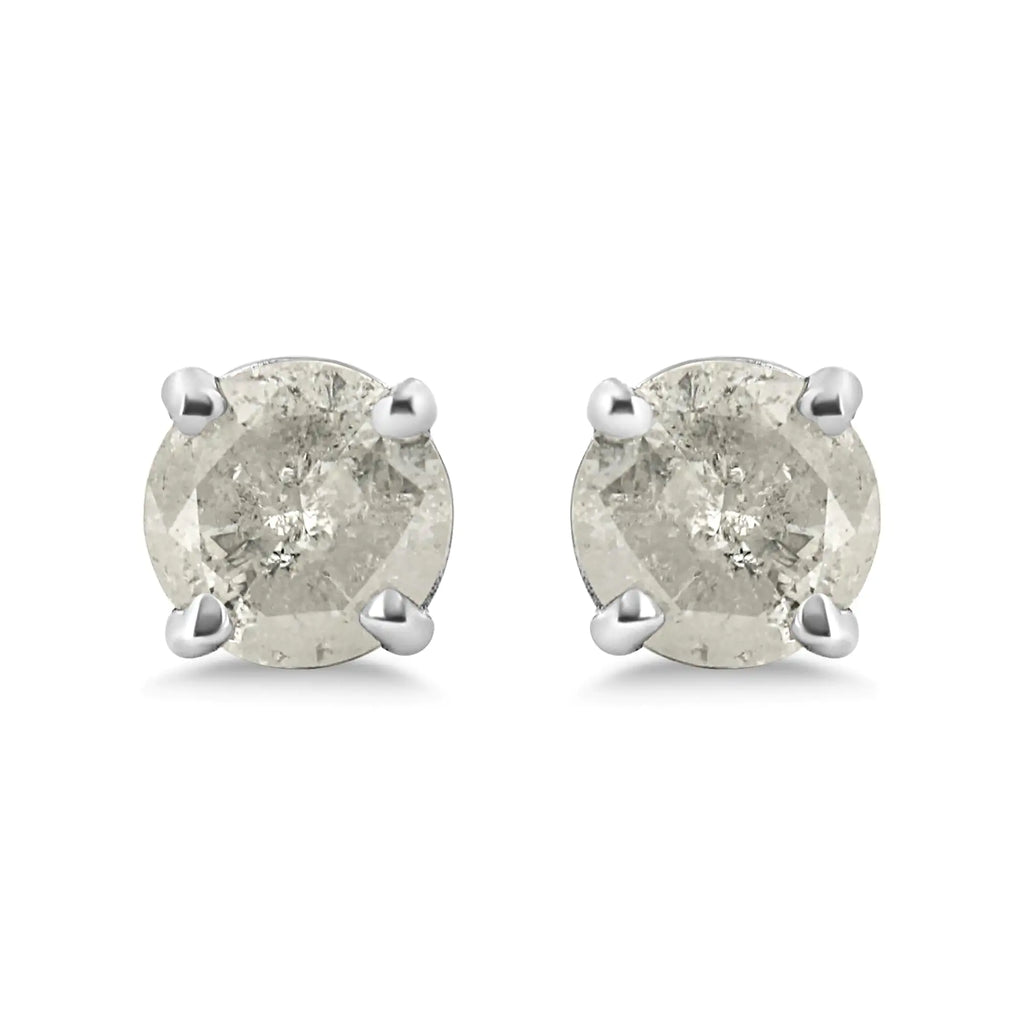 .925 Sterling Silver 4-Prong Round-cut "Salt and Pepper" Diamond Classic Stud Earrings (I-J Color, I3 Clarity)