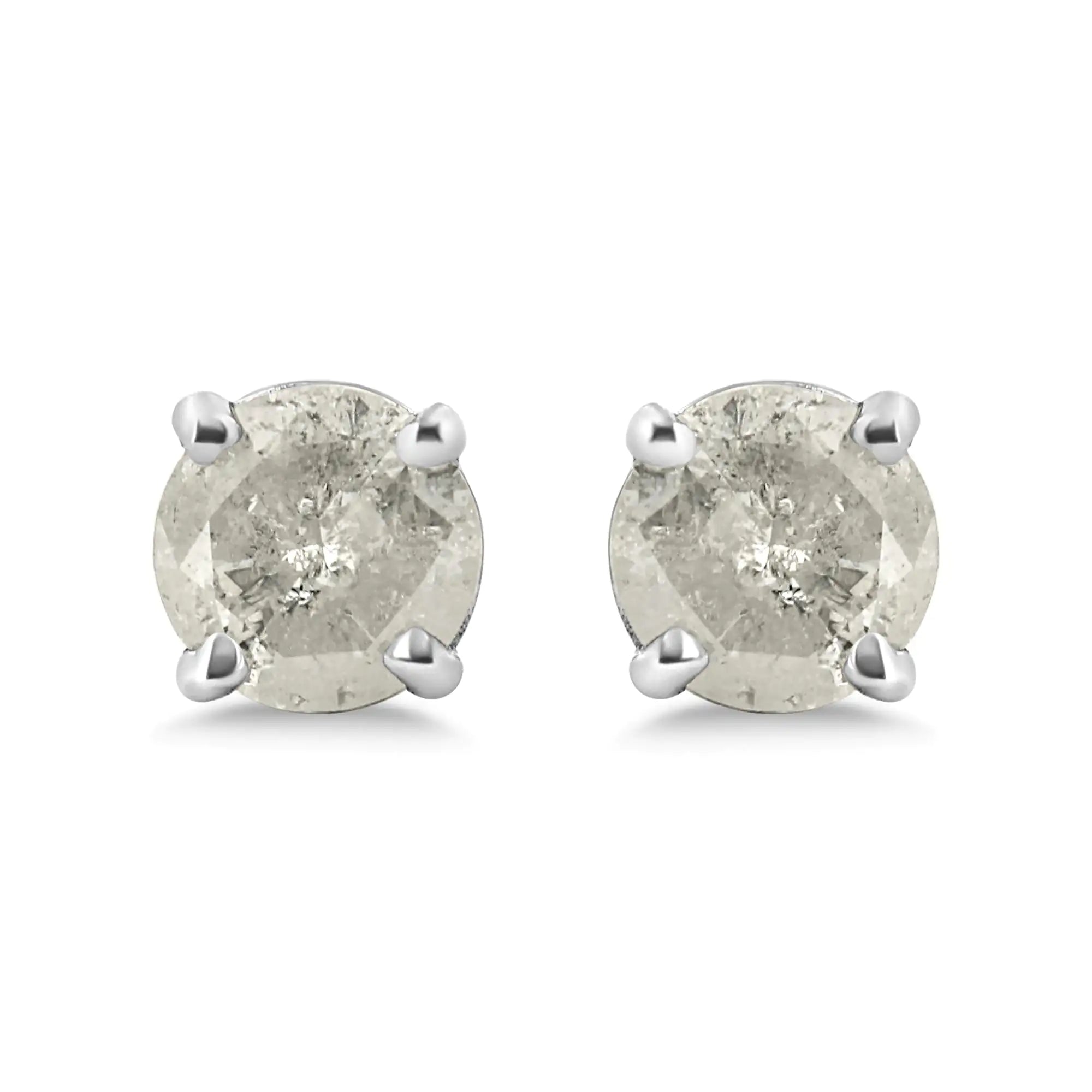 .925 Sterling Silver 4-Prong Round-cut "Salt and Pepper" Diamond Classic Stud Earrings (I-J Color, I3 Clarity)