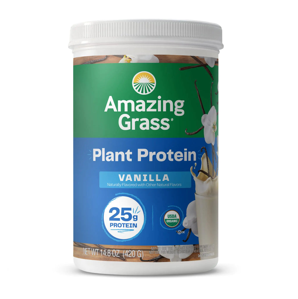 Amazing Grass Vegan Protein Powder Plant Based Organic Blend with 25g of Protein Dairy Gluten & Soy Free - Creamy Vanilla (10 Servings)