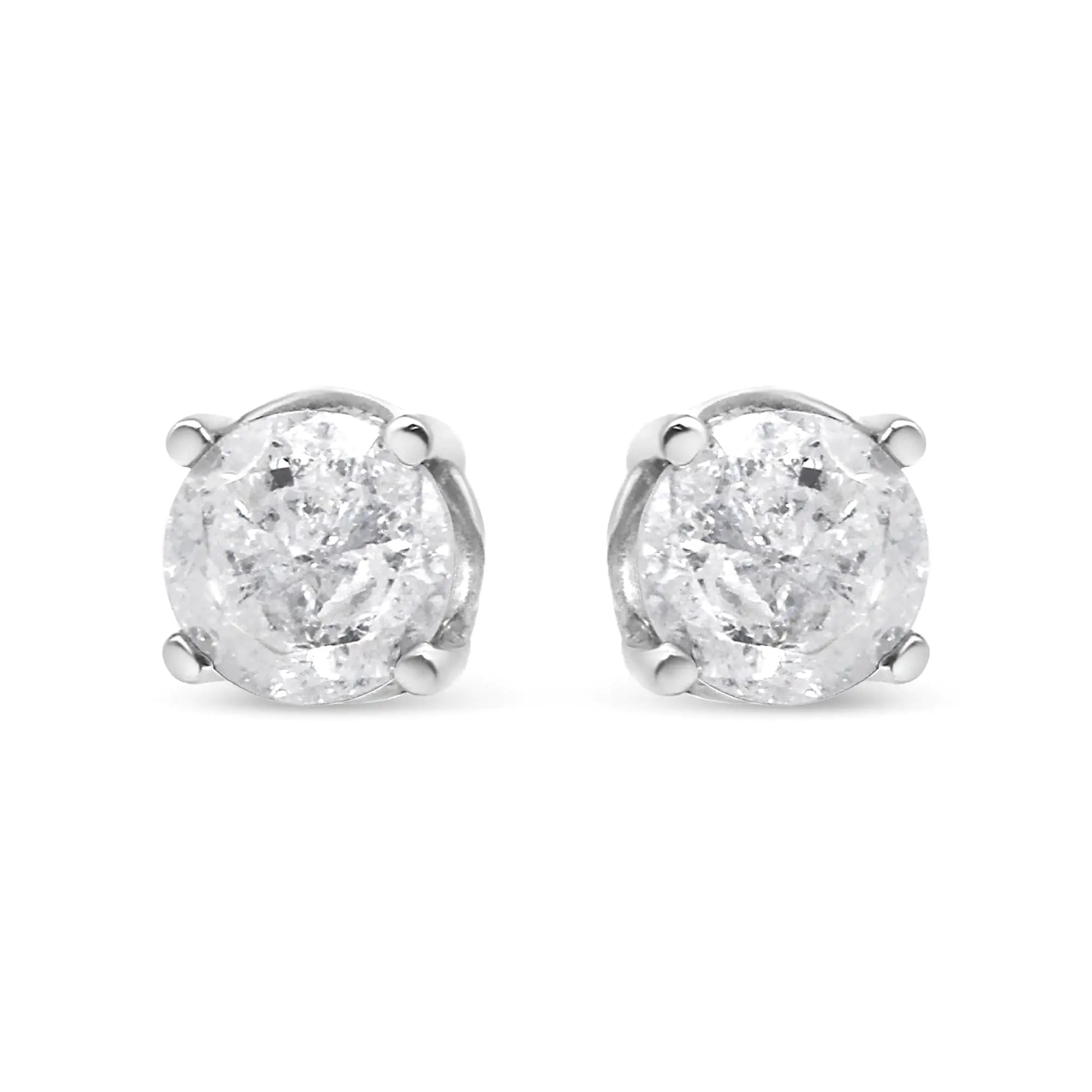 .925 Sterling Silver 4-Prong Round-cut "Salt and Pepper" Diamond Classic Stud Earrings (I-J Color, I3 Clarity)
