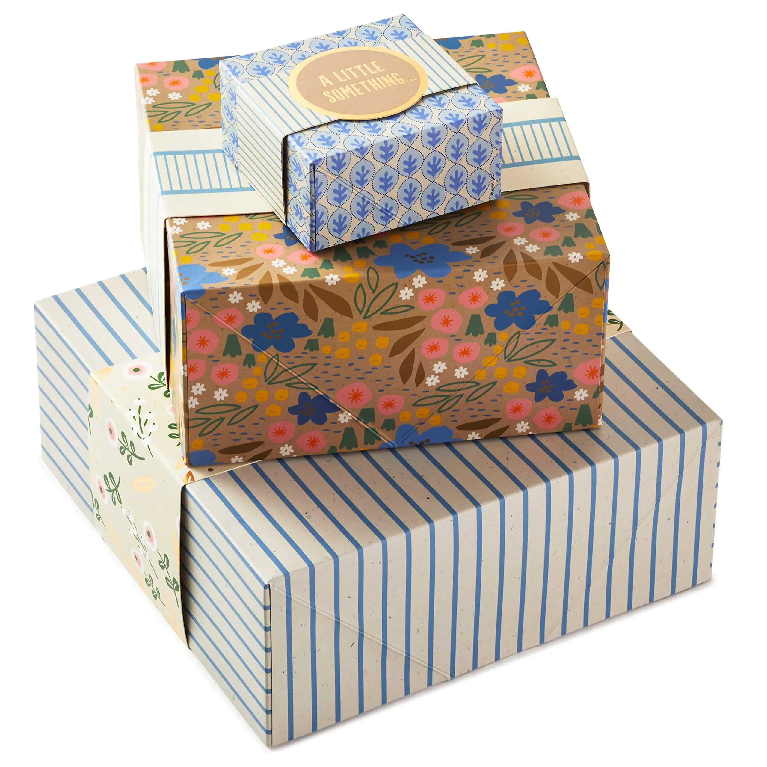 Hallmark Gift Boxes 3-Pack Assorted Sizes (Flowers and Stripes) for Birthdays Bridal Showers Mothers Day Best Friends Gifts for Her Wrapped Treats and Cookies