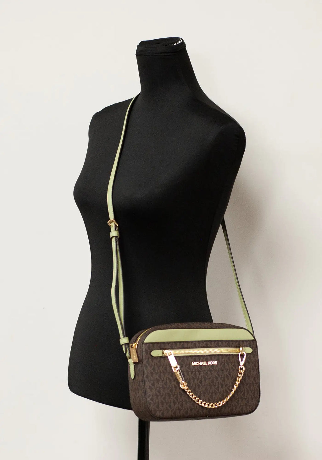 Michael Kors Jet Set EW Brown Sage Zip Chain Crossbody
