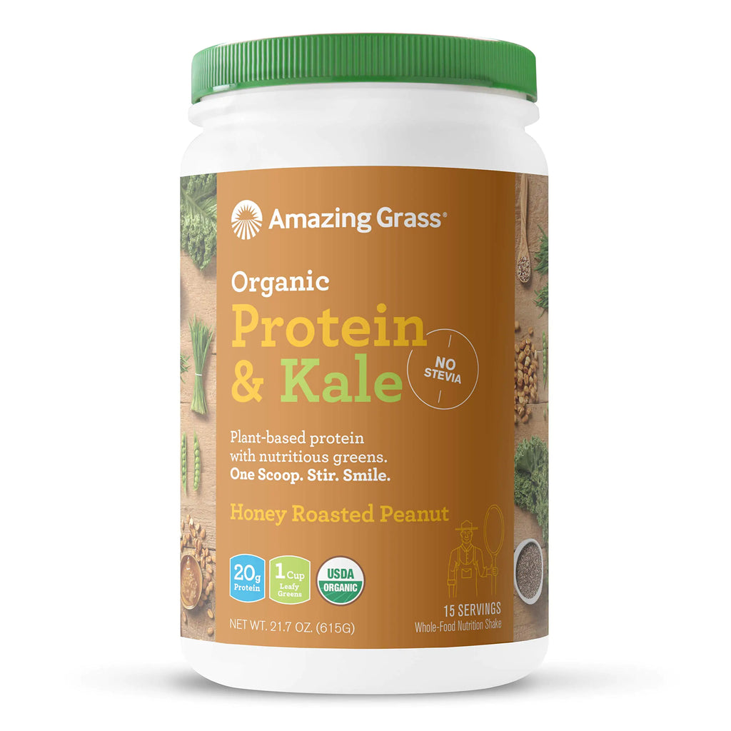 Amazing Grass Vegan Protein & Kale Powder: 20g of Organic Protein + 1 Cup Leafy Greens per Serving Honey Roasted Peanut 15 Servings 0.7 Ounce (Pack of 1)
