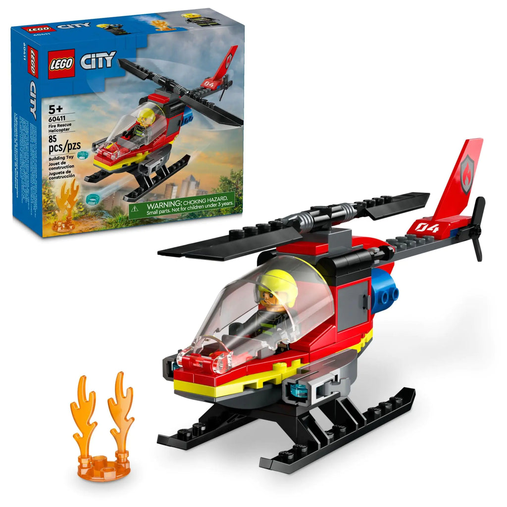 LEGO City Fire Rescue Helicopter Toy Building Set with Firefighter Minifigure Pilot Toy Fun Gift or Pretend Play Toy for Boys Girls and Kids Ages 5 and Up 60411