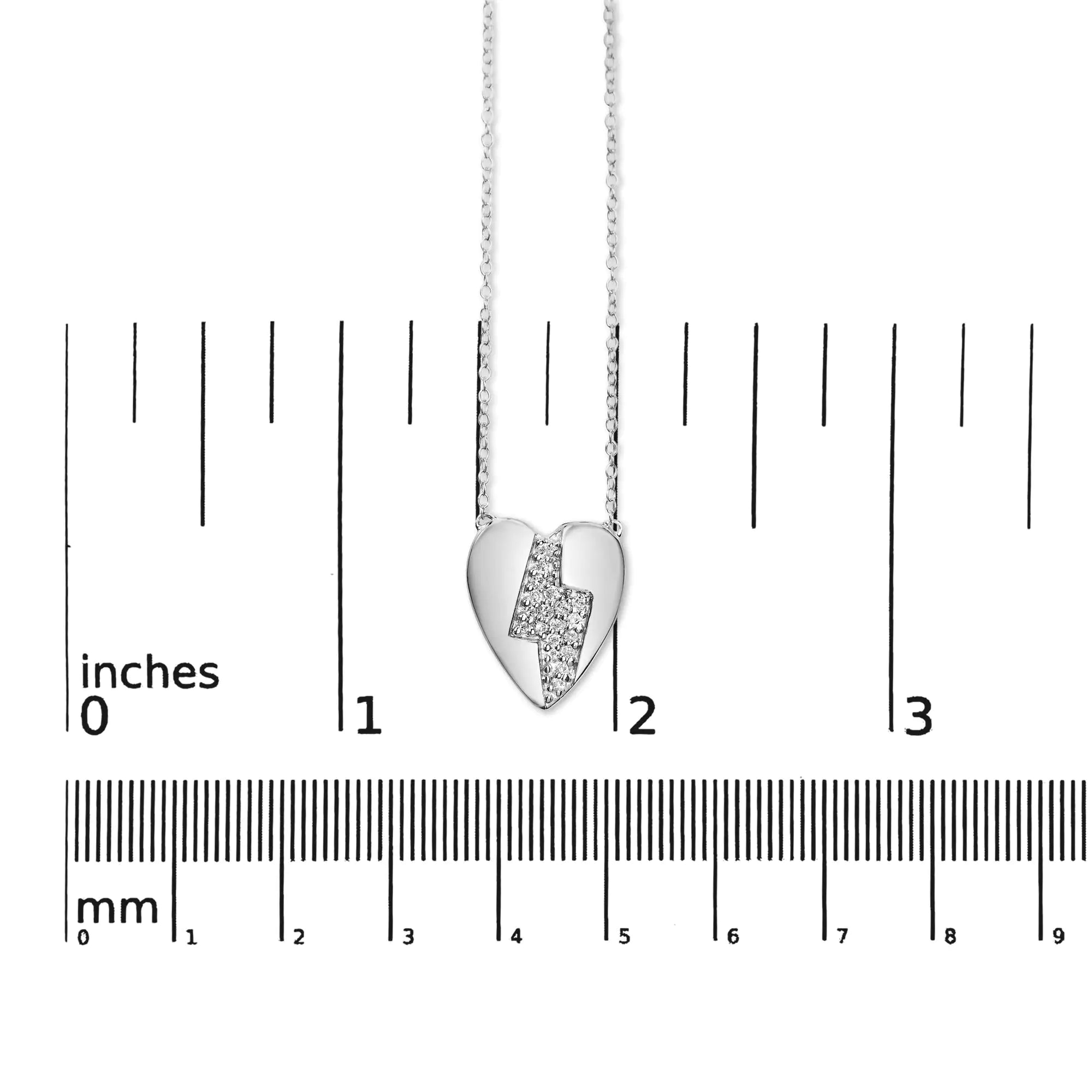 925 Sterling Silver 1/3 Ctw Diamond Heart and Lightning Bolt Pendant Necklace (H-I Color, SI1-SI2 Clarity) -  18" Inches