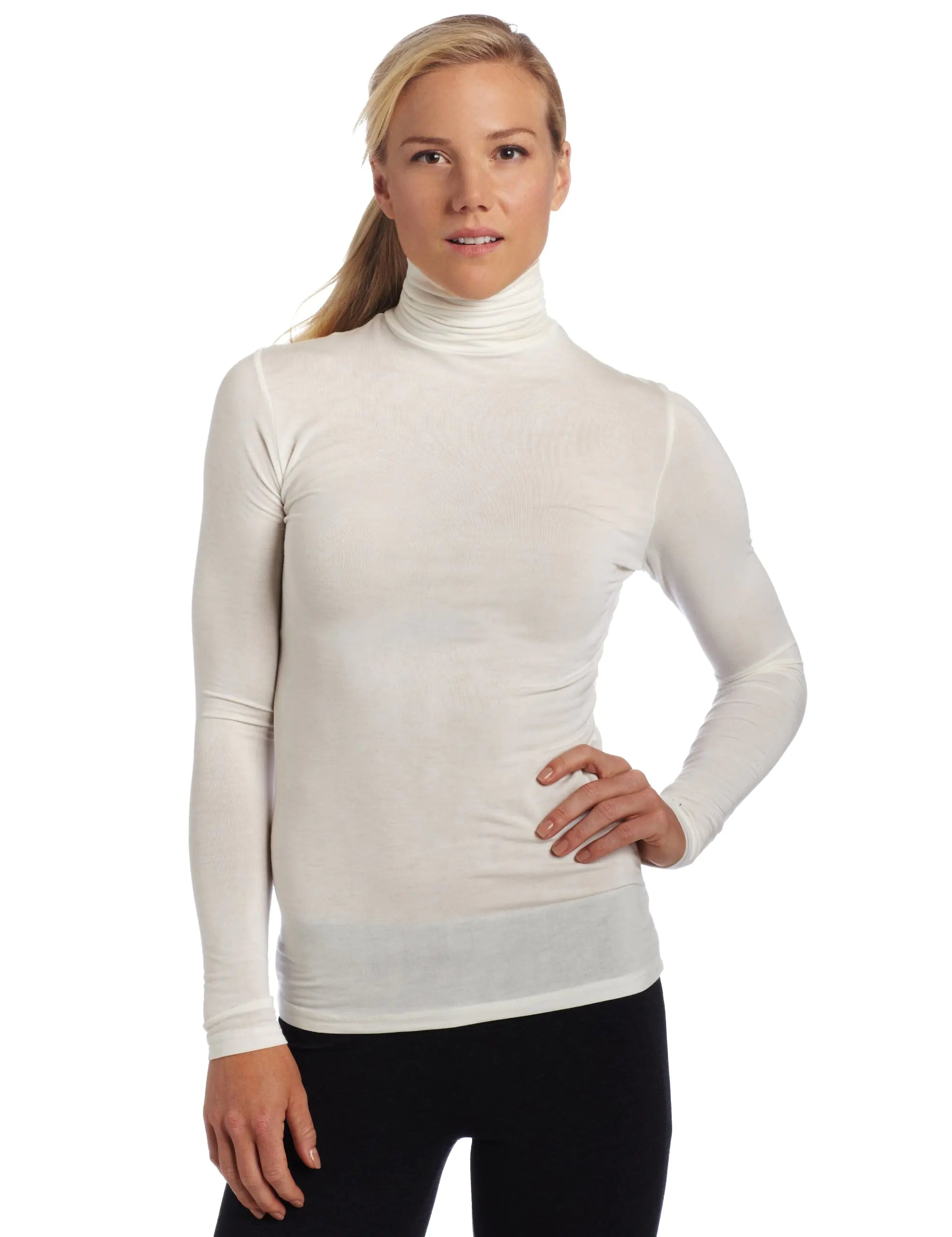 Cuddl Duds Womens Softwear with Stretch Long Sleeve Turtle Neck Top Ivory Large
