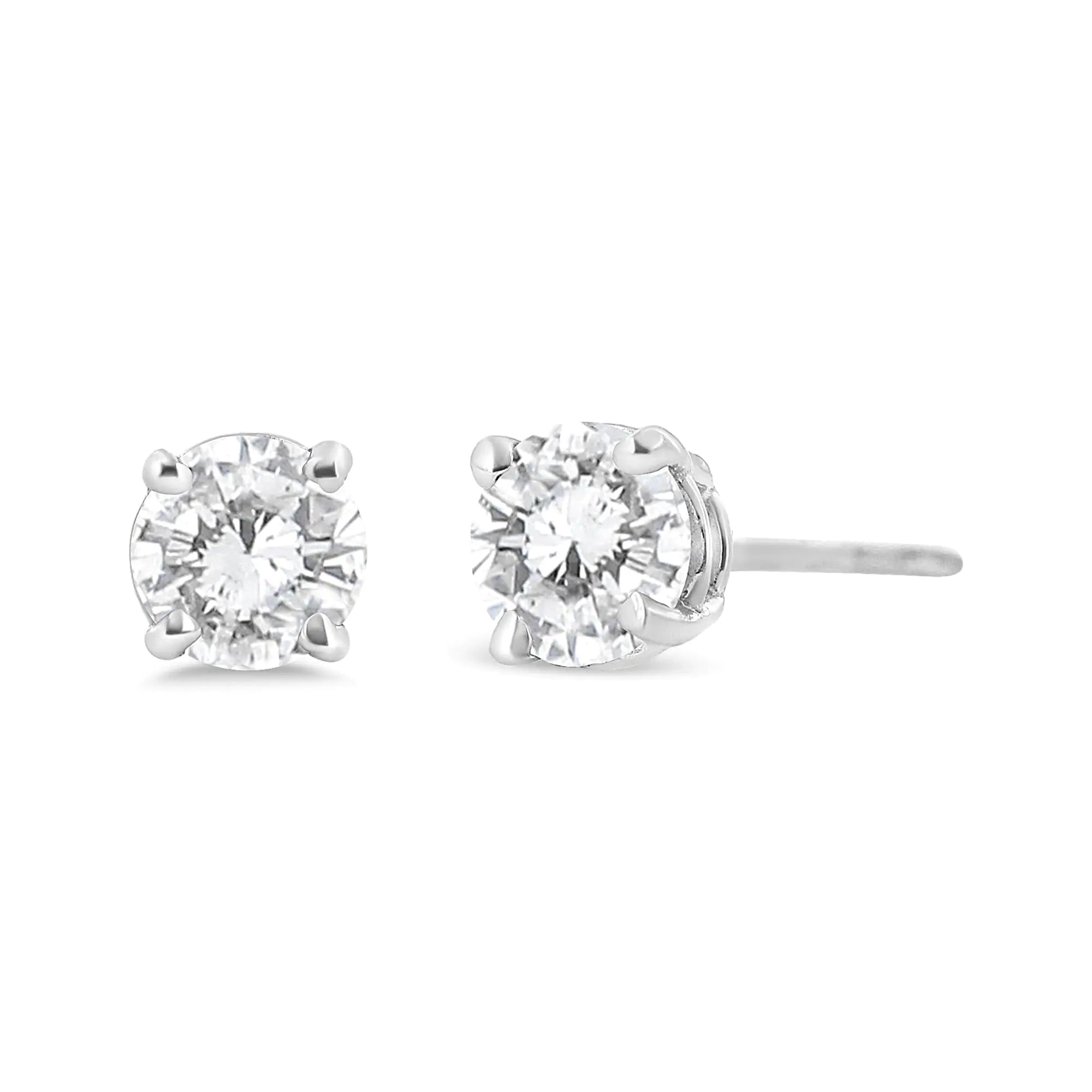 14K White Gold 3/4 Cttw Lab Grown Diamond 4-Prong Classic Stud Earrings (F-G Color, VS2-SI1 Clarity)