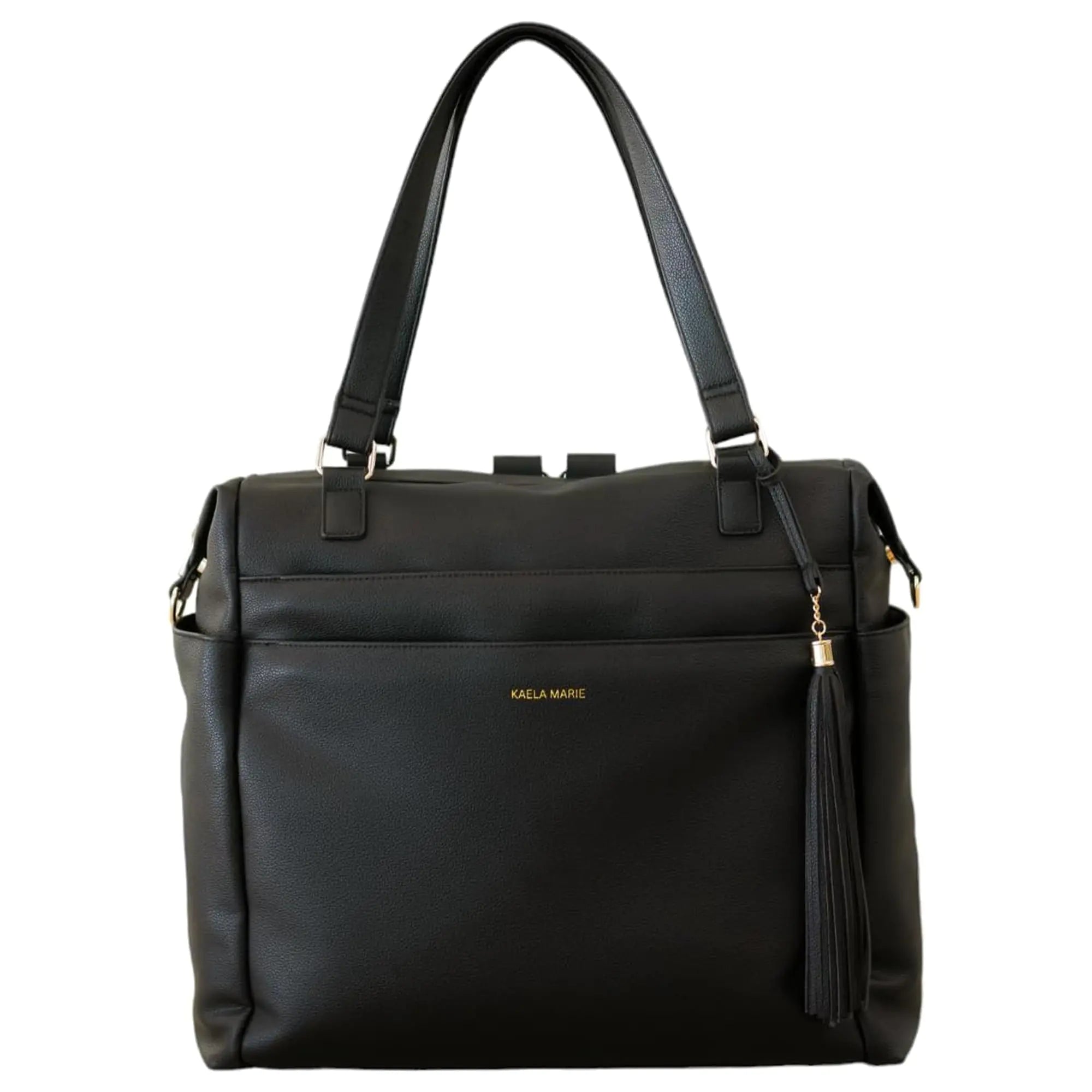 Kaela Marie Large Diaper Bag Backpack Vegan Leather Diaper Travel Tote Bag with Changing Pad and Stroller Straps (Black)