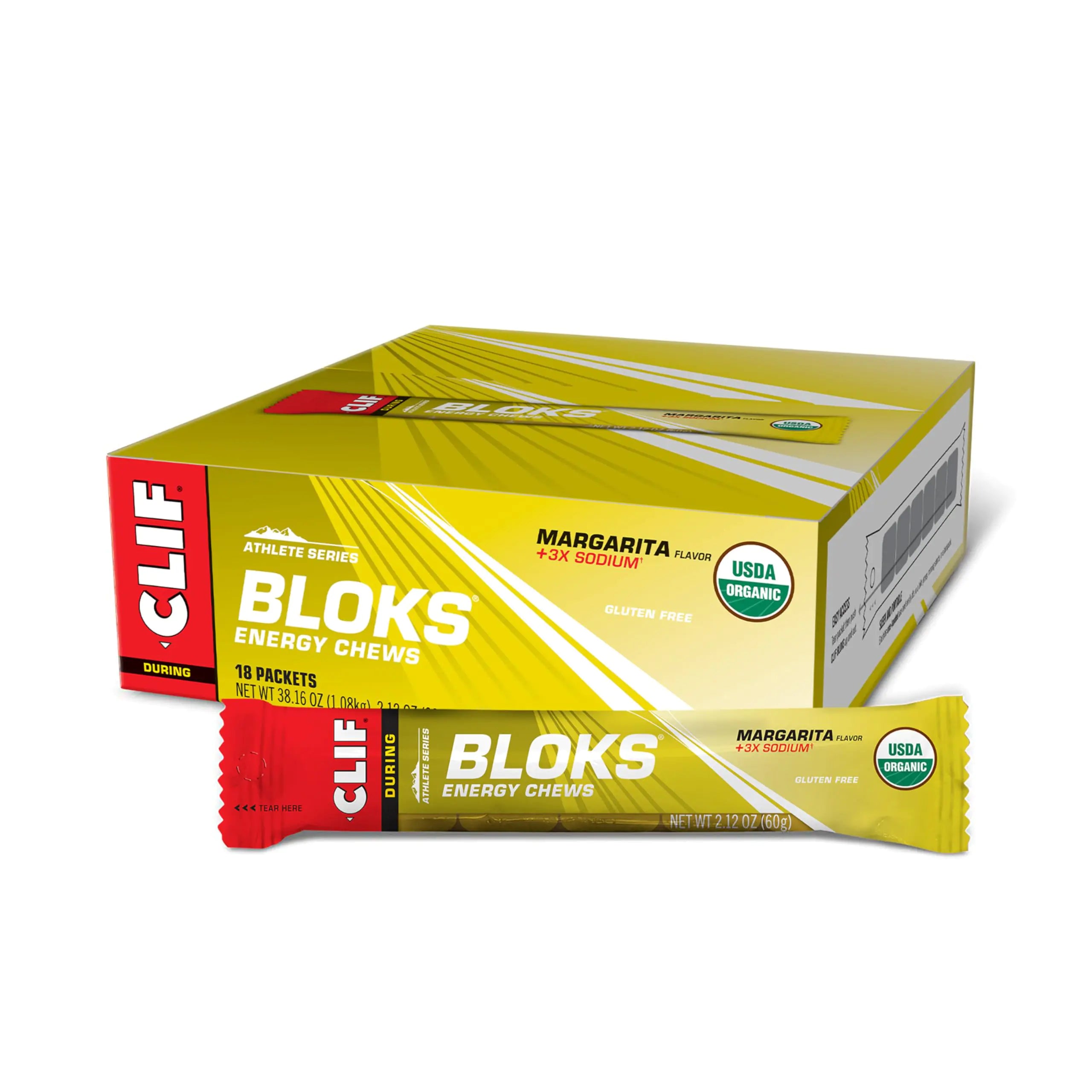 CLIF BLOKS - Margarita Flavor with 3X Sodium - Energy Chews - Non-GMO - Plant Based - Fast Fuel for Cycling and Running - Quick Carbohydrates and Electrolytes - 2.12 oz. (18 Count)