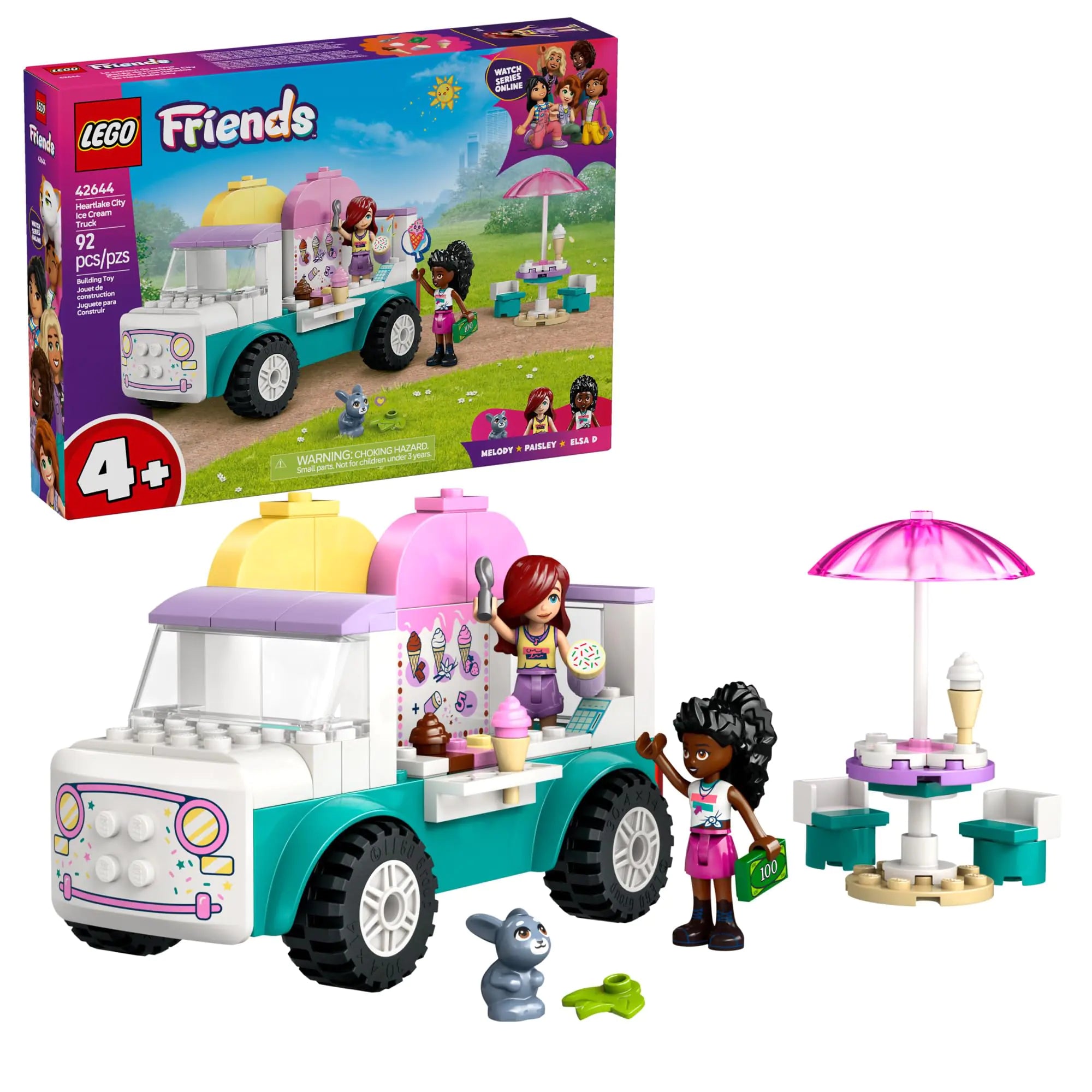 LEGO Friends Heartlake City Ice Cream Truck Toy - Building Toy Pretend Play Set for Kids Girls and Boys Ages 4+ - Preschool Building Blocks with 2 Minidolls and Rabbit Figure - 42644