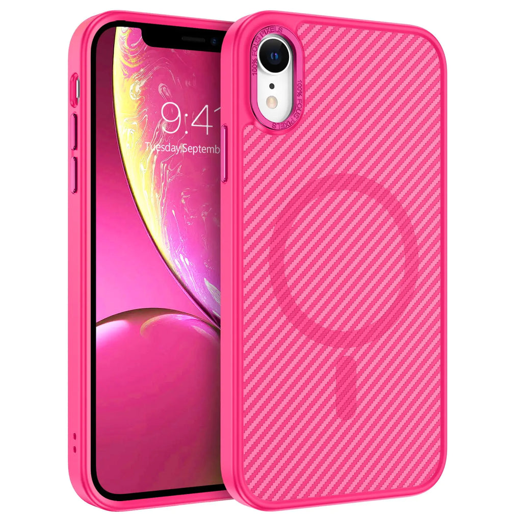 BENTOBEN for Magnetic iPhone XR Case Phone Case iPhone XR [Compatible with MagSafe] Slim Fit Smooth Carbon Fiber Design Shockproof Women Men Girls Boys Protective Cover for iPhone XR 6.1" Hot Pink