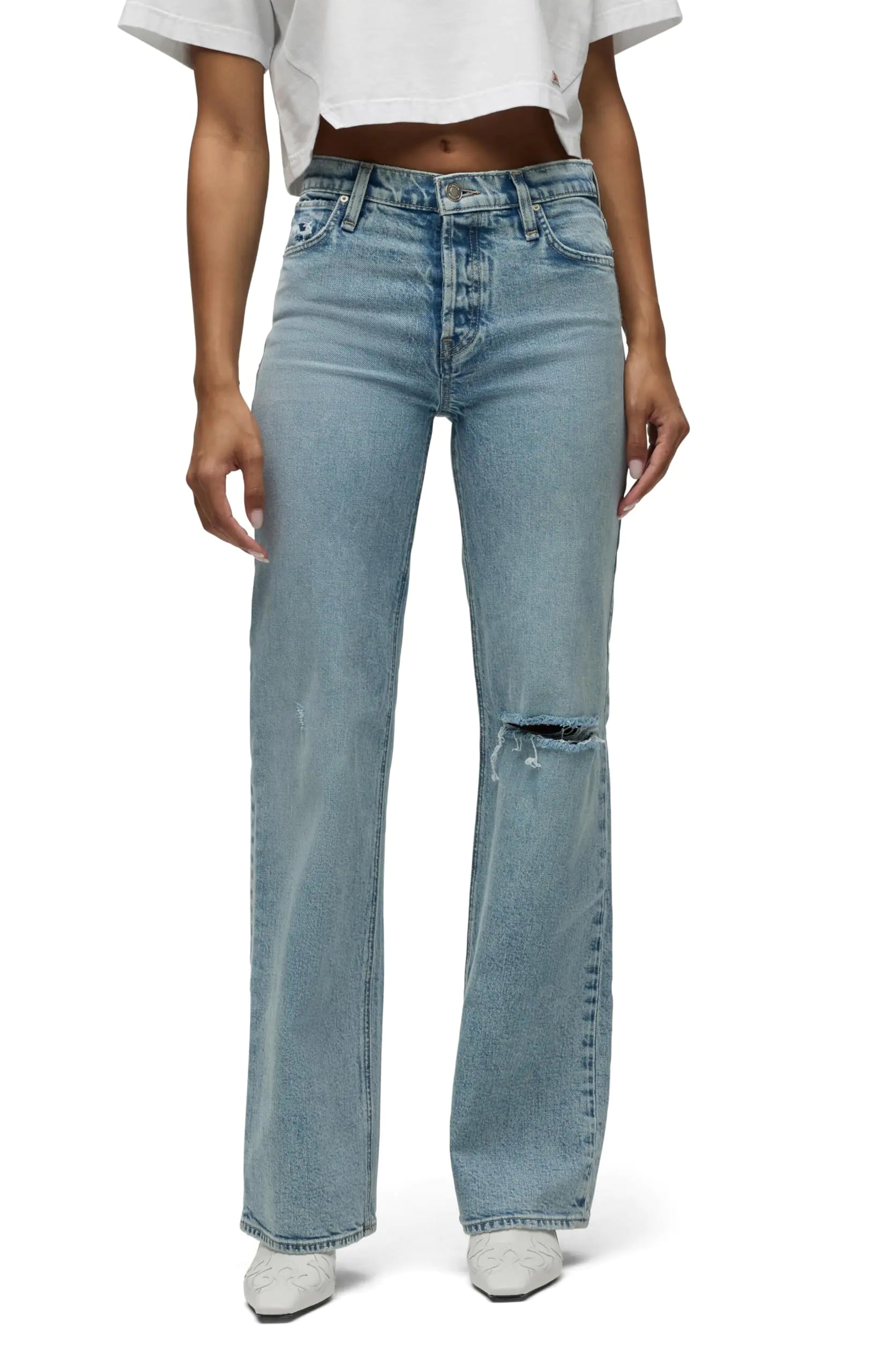 HUDSON Womens Rosie High-Rise Wide Leg Jean Rider Destructed