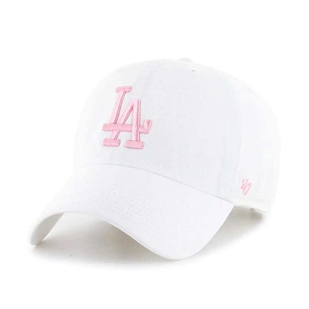 47 Brand Los Angeles LA Dodgers Clean Up Adjustable Hat - White/Pink Unisex Adult - MLB Baseball Cap