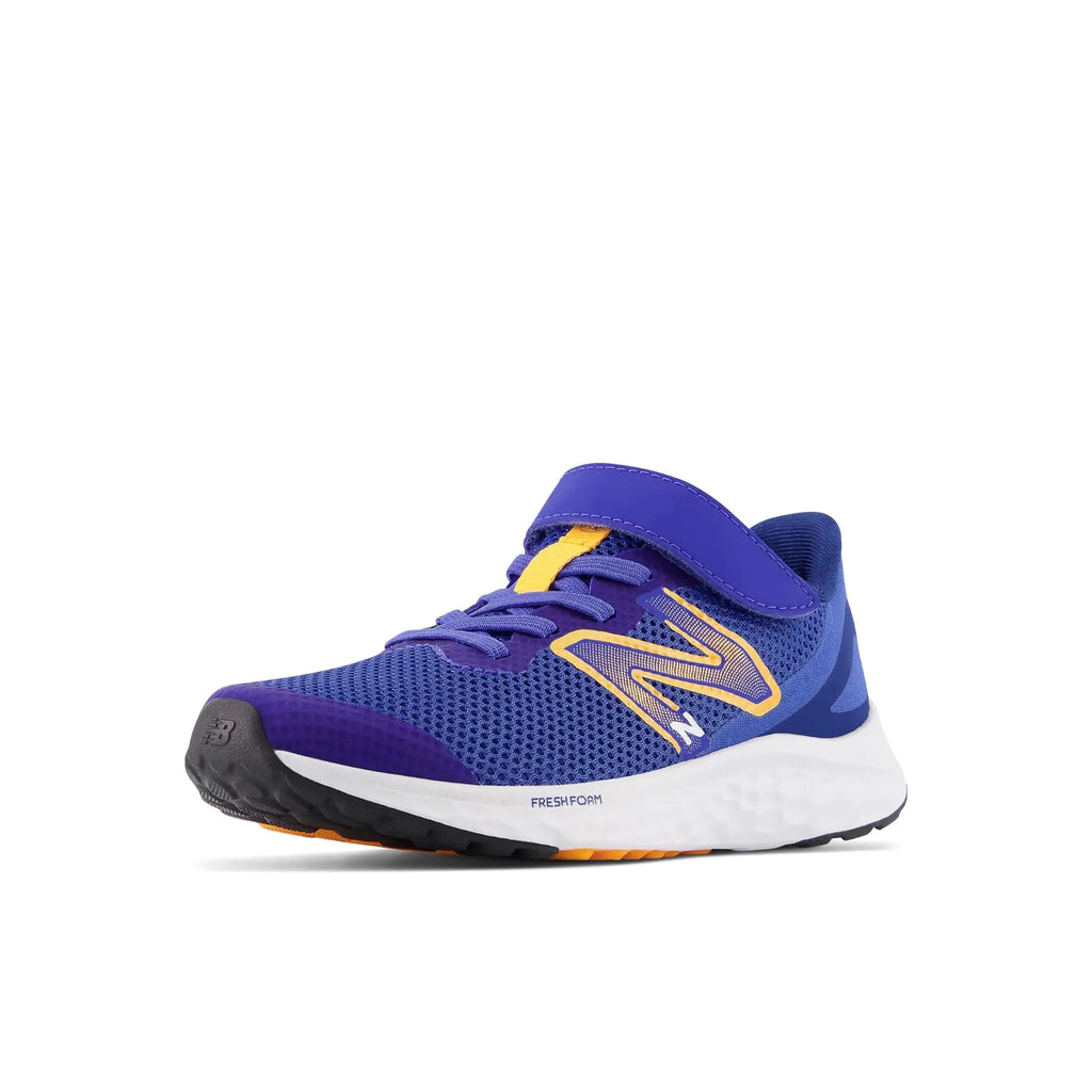 New Balance Boys Fresh Foam Arishi V4 Hook & Loop Running Shoe Marine Blue/Hot Marigold/White 13.5 Wide Little Kid