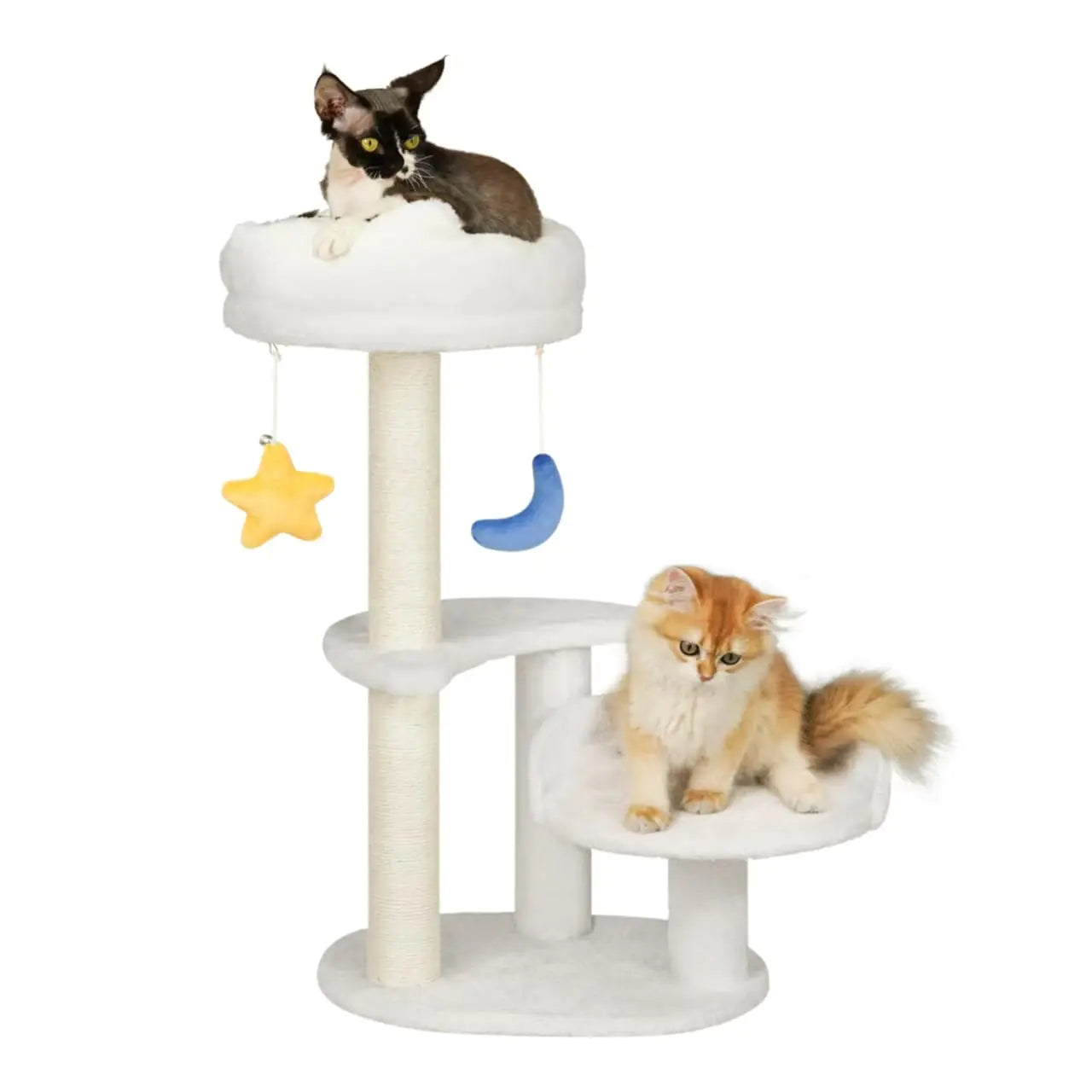Cloud Cat Tree for Indoor Cats Scratching Post with Bed Small Cat Tree for Kitten Cute Cat Tree Tower with Dangling Balls 15.3" x 24.4" White