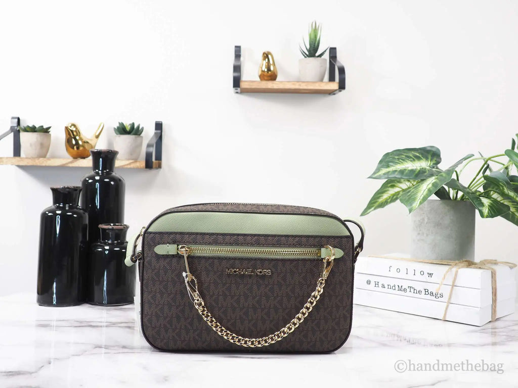 Michael Kors Jet Set EW Brown Sage Zip Chain Crossbody