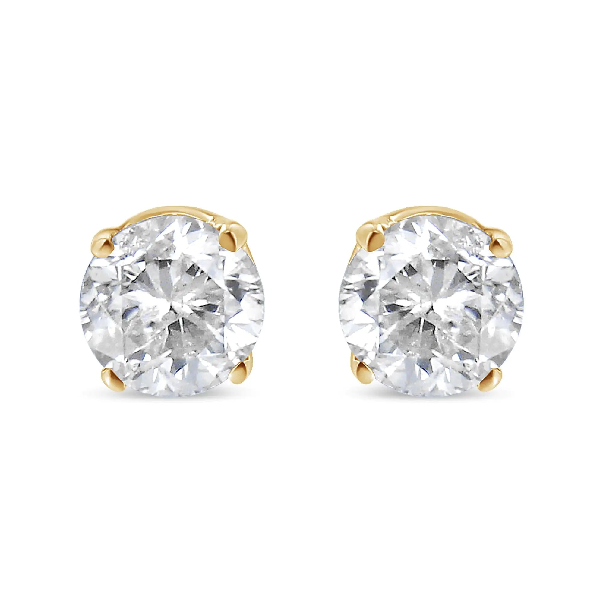 14K Yellow Gold 1/2 Cttw Round-Cut Diamond Solitaire Stud Earrings (O-P Color, SI2-I1 Clarity)