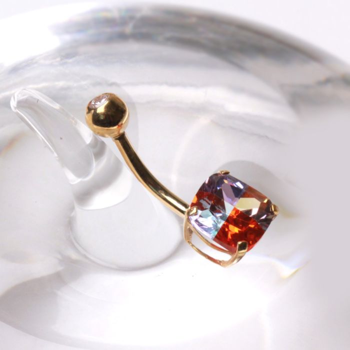 14Kt Yellow Gold Navel Ring With Miracle Cubic