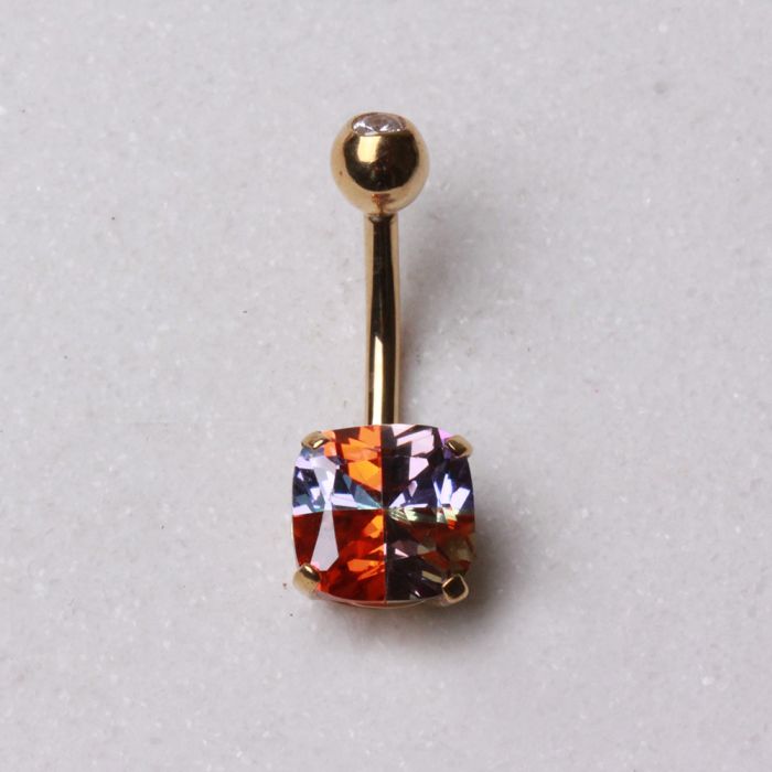 14Kt Yellow Gold Navel Ring With Miracle Cubic