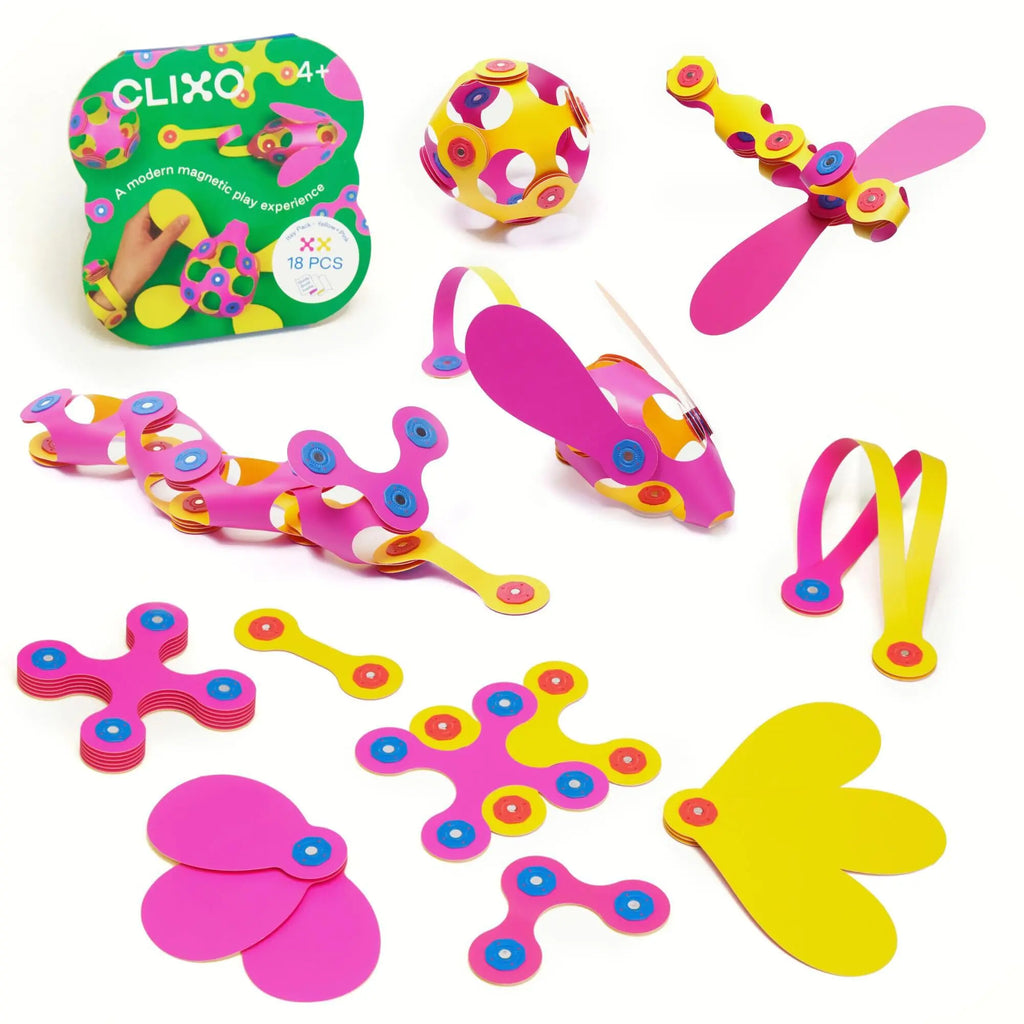 Clixo Itsy Magnetic Toy for Kids - Flexible Durable Imagination-Boosting Magnet Building Toy. Educational Multi-Sensory STEM Experience. Great as a Travel Game. Ages 4-99. 18 Piece Pack