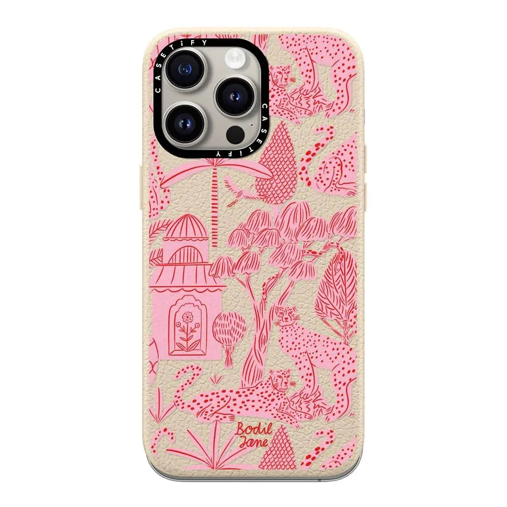 CASETiFY Pebbled iPhone 15 Pro Max Case [Textured / 4.9ft Drop Protection/Compatible with Magsafe] - Animal Prints - Cheetah Paradise Pink - Oat Milk