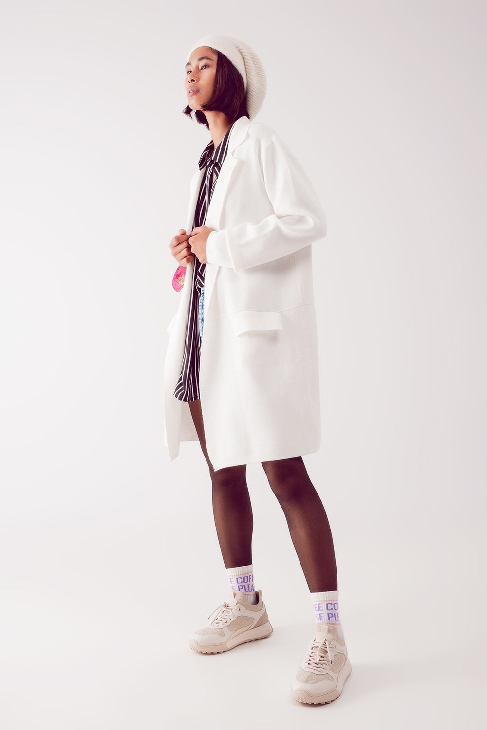 Oversized Collar Maxi Cardigan in Cream