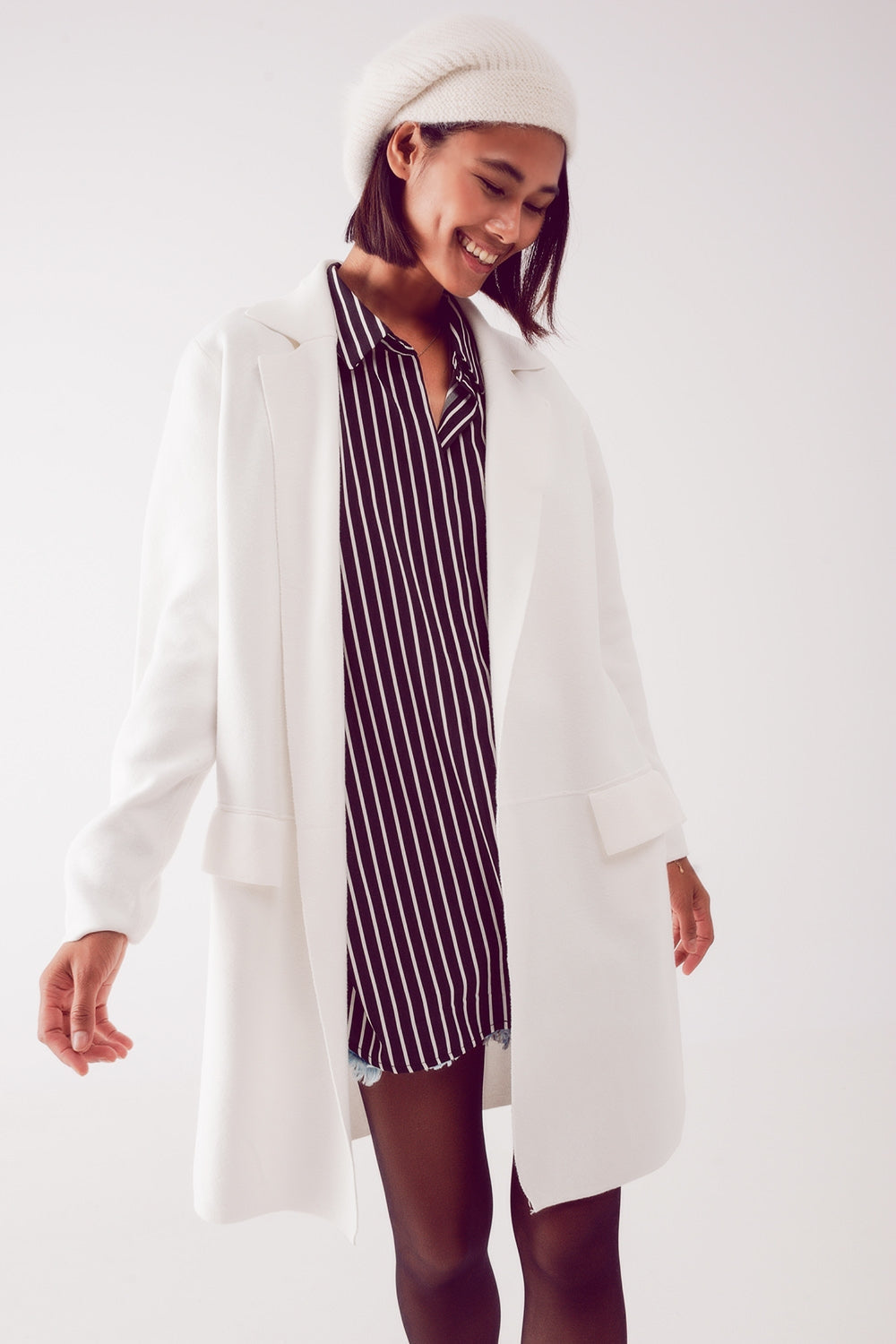 Oversized Collar Maxi Cardigan in Cream