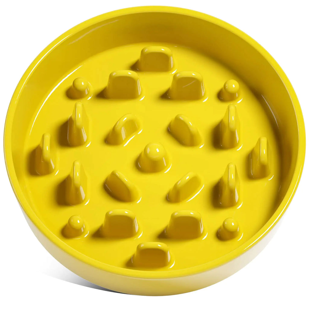 Slow Feeder Dog Bowl Ceramic 1.5 Cups Dog Bowls to Slow Down Eating Small Medium Breed Puppy Slow Feeder for Fast Eaters Puzzle Food Bowl Maze Bowl Yellow