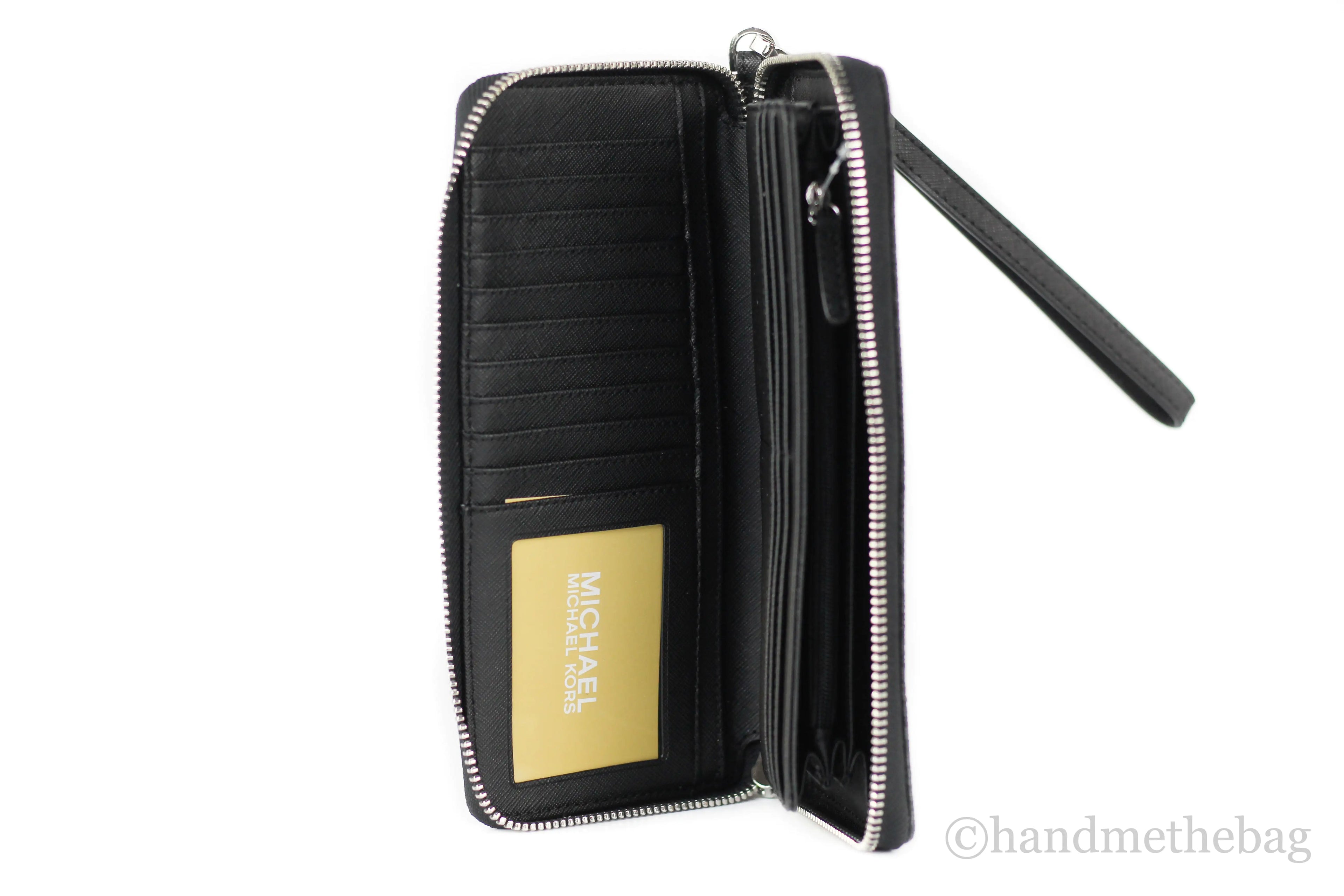 Michael Kors Jet Set Large Black Signature Continental Travel Wristlet Wallet