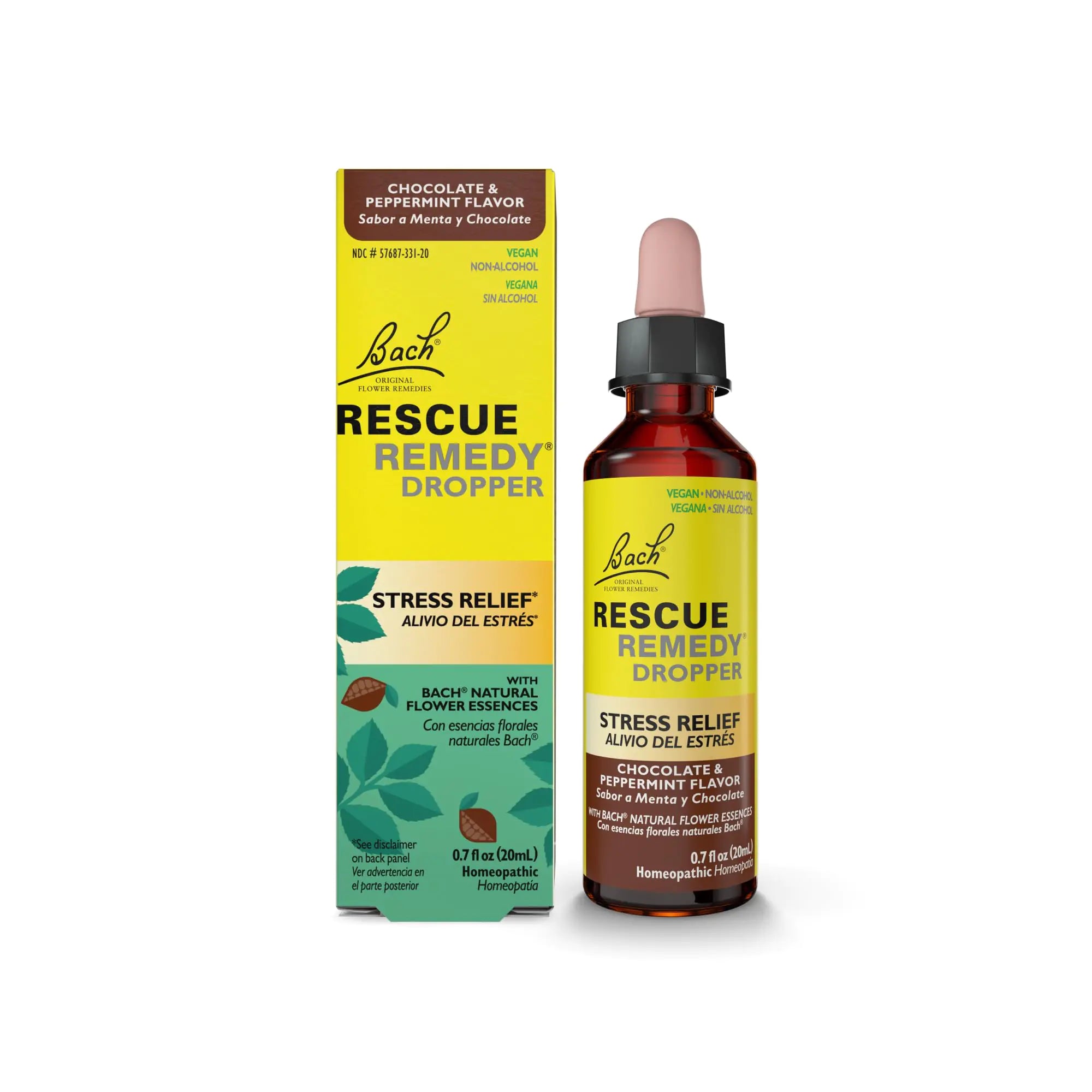 Bach RESCUE Remedy- Chocolate Peppermint Flavor- Stress Relief- Homeopathic- Flower Essences- 20mL