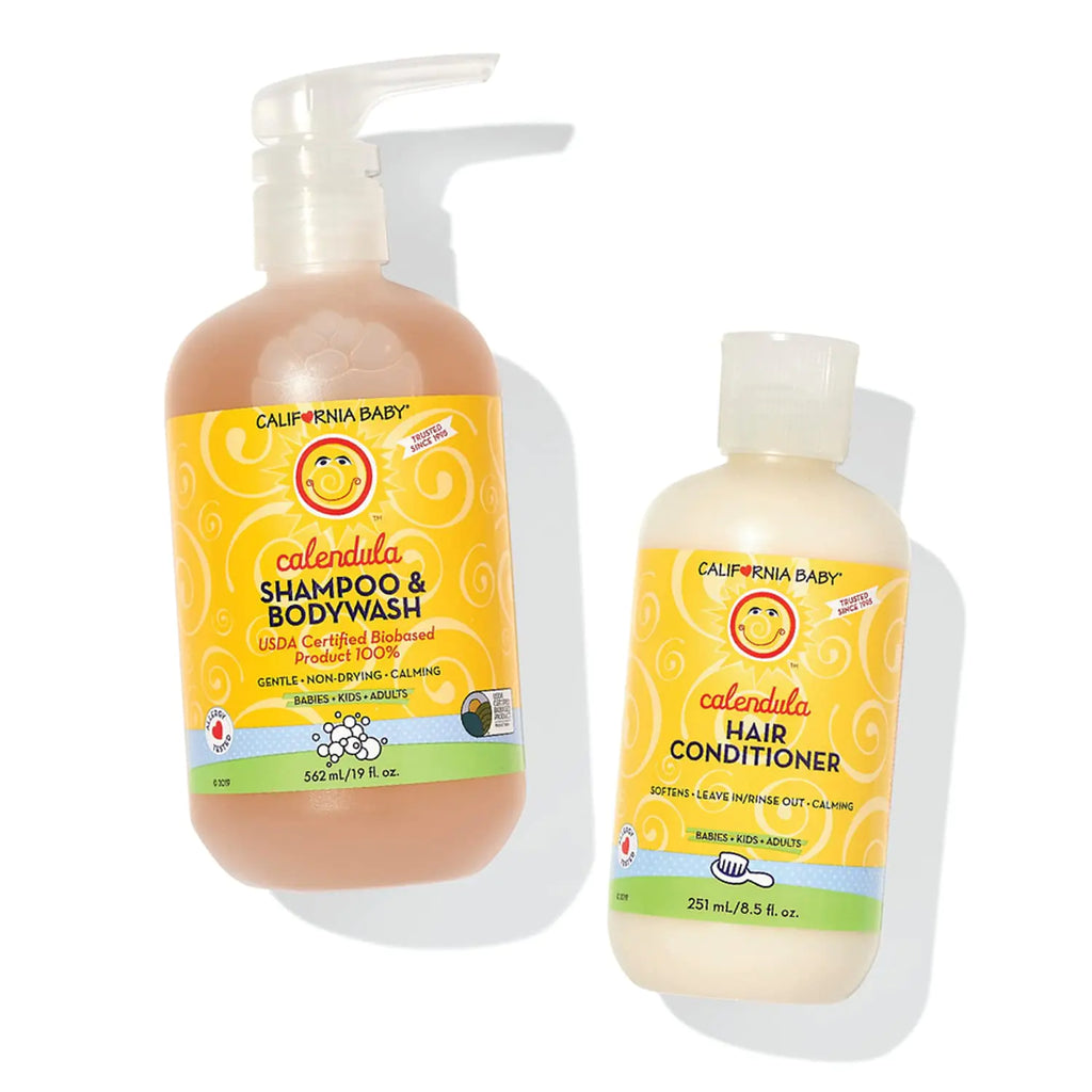 California Baby Calendula Shampoo & Bodywash + Hair Conditioner | 100% Plant-based Ingredients | Allergy-Friendly | 19oz Lavender Baby Wash and 8.5oz Conditioner | Soothing Organic Calendula