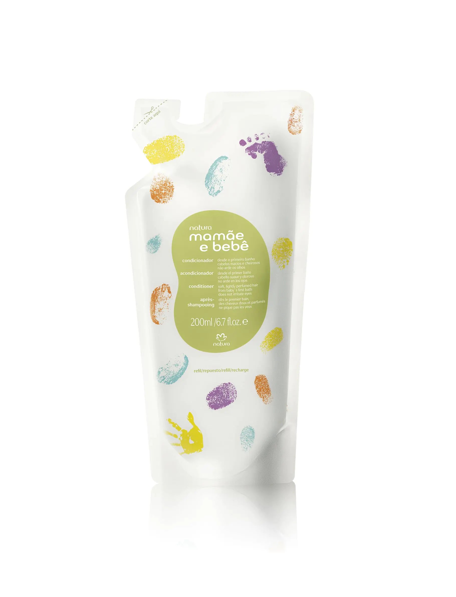 natura - Mamãe e Bebê Baby Conditioner Refill - Untangle & Soften Baby Hair - 100% Vegan - Self-Preserving Formula - 97% Natural Origin - Cruelty Free - Baby Essentials - 6.7 fl oz (200ml)