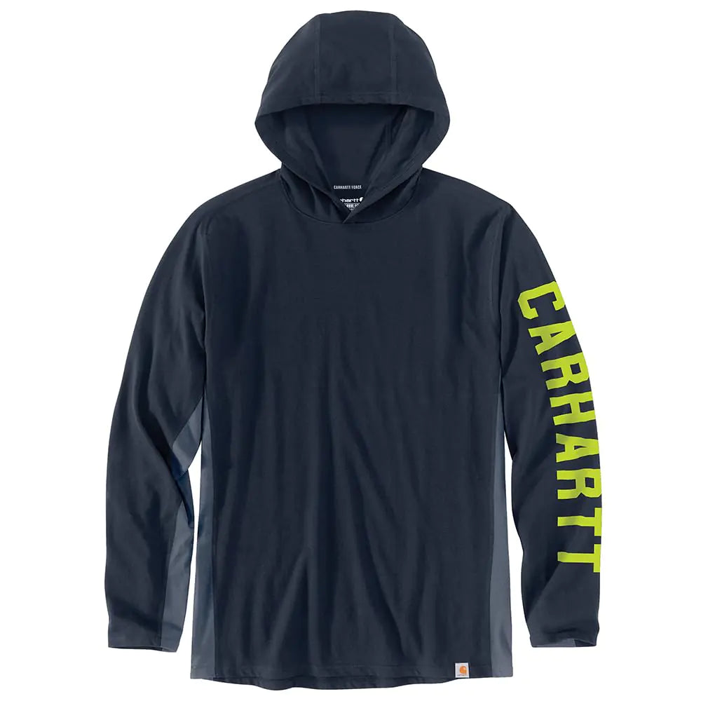 Carhartt Mens Force Relaxed Fit Midweight Long-Sleeve Logo Graphic Hooded T-Shirt 105481 Navy Medium
