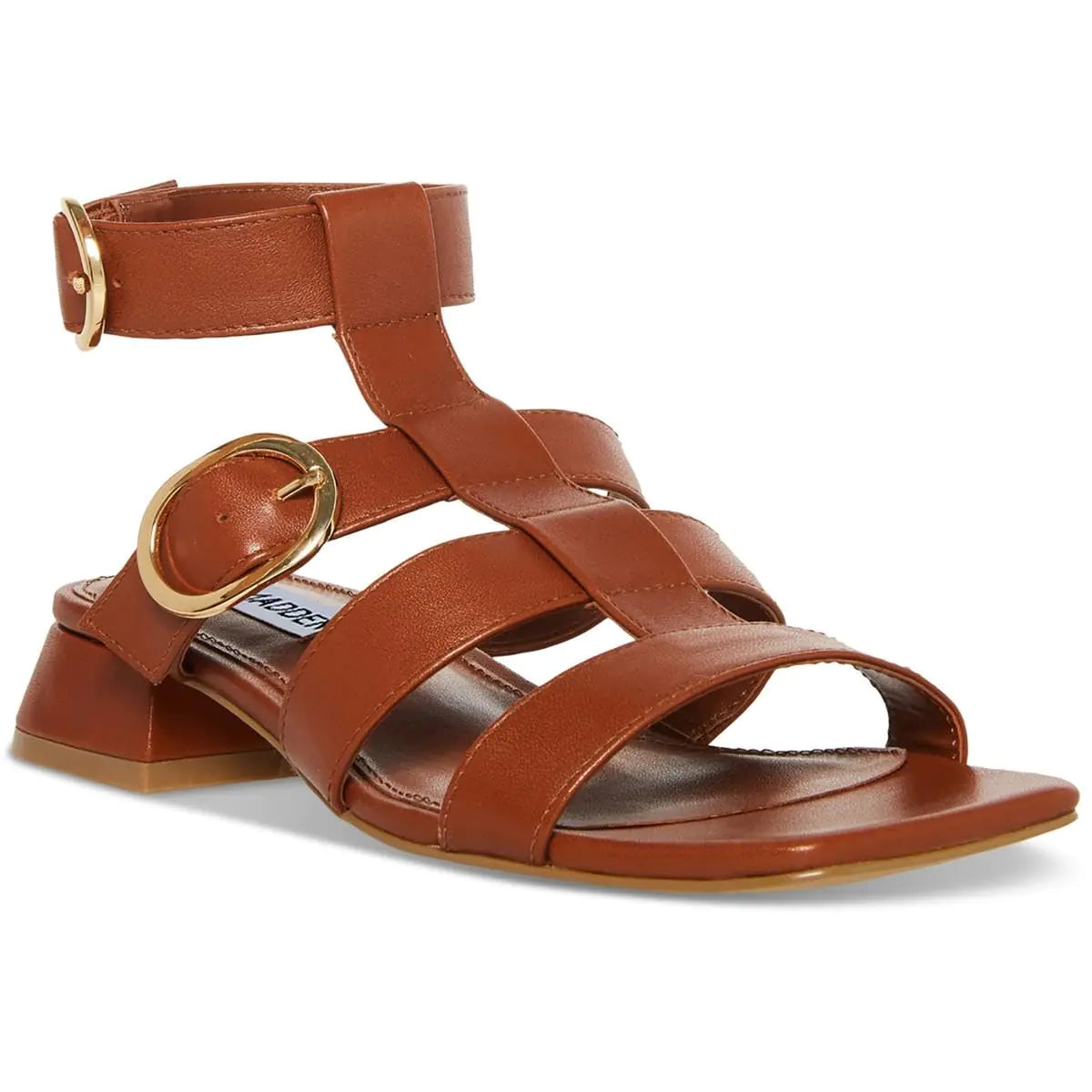 Steve Madden Womens Aylin Heeled Sandal Cognac Leather 7.5