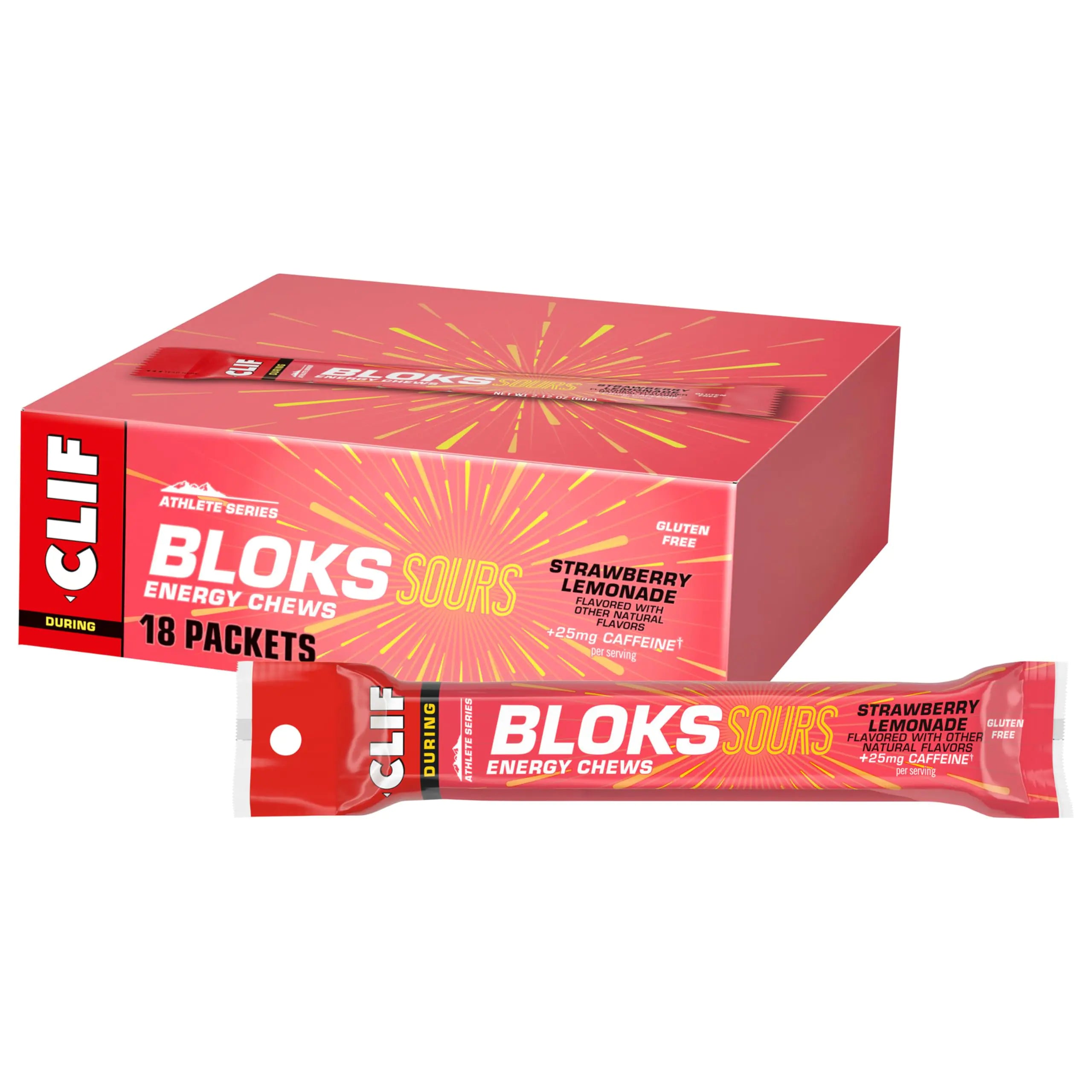 Clif Bloks Sours - Strawberry Lemonade Flavor with Caffeine - Energy Chews - Non-GMO - Plant Based - Fast Fuel for Cycling and Running - Quick Carbohydrates and Electrolytes - 2.12 oz. (18 Count)