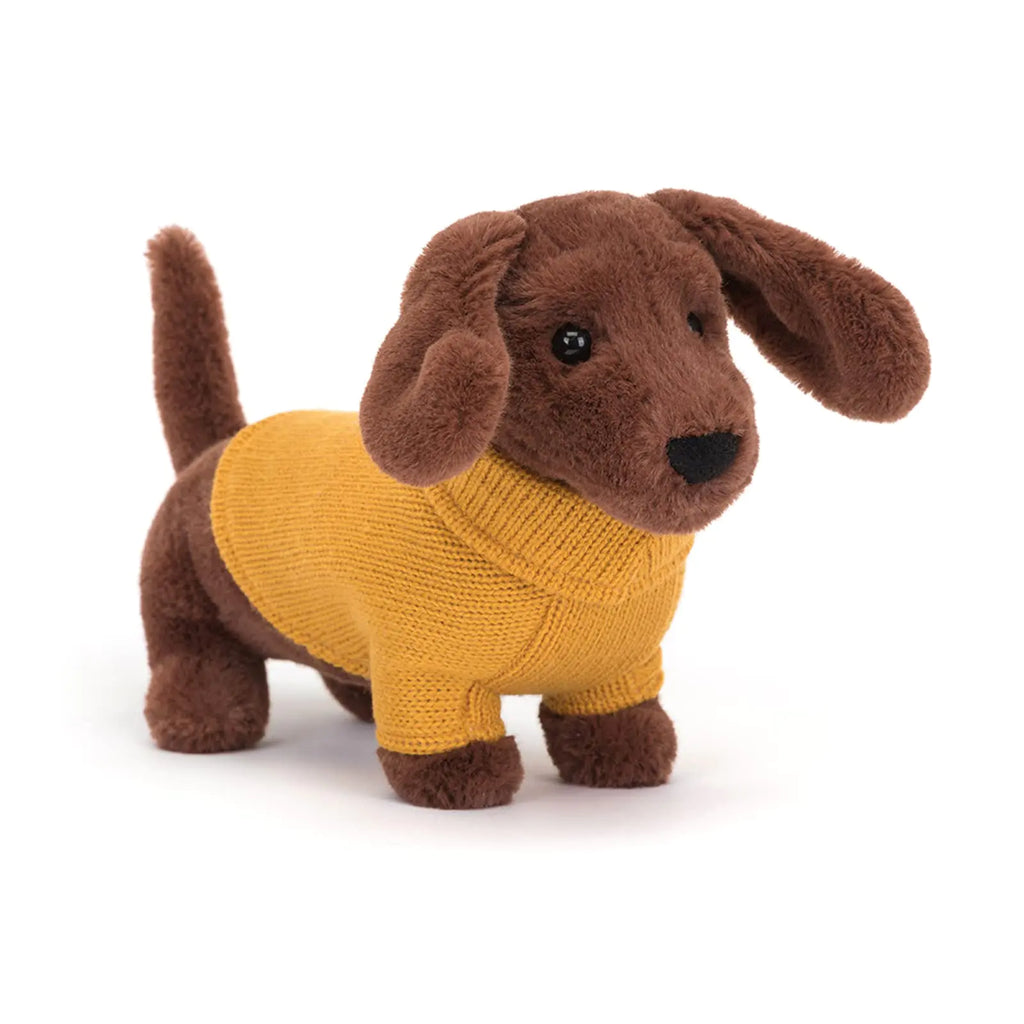 Jellycat Yellow Sweater Sausage Dog Stuffed Animal 9.5 inches | Dogs & Puppies Plush Toy | Classic Childrens Gift