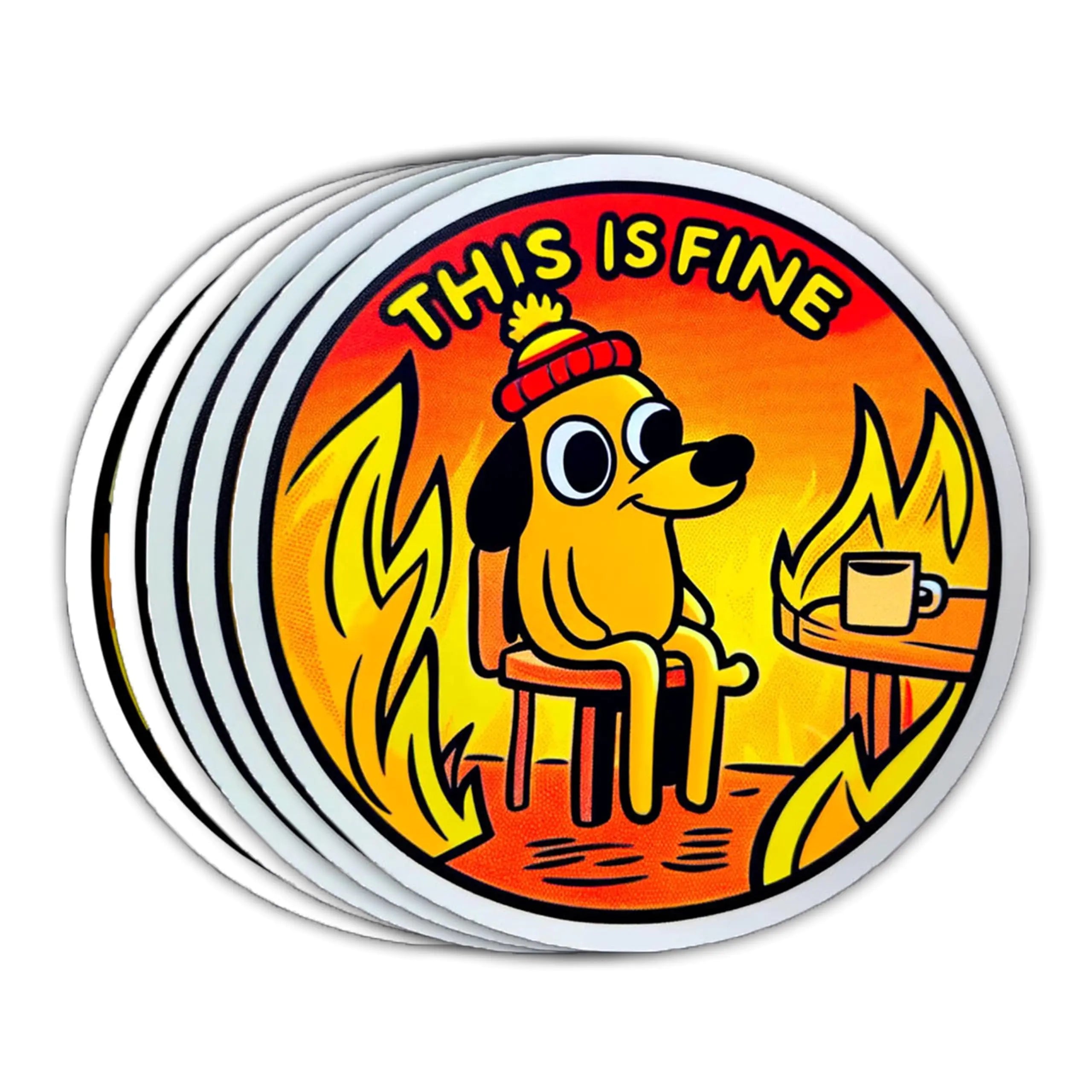 5PCS 3.2" This is Fine Meme Sticker Dog Fire Stickers