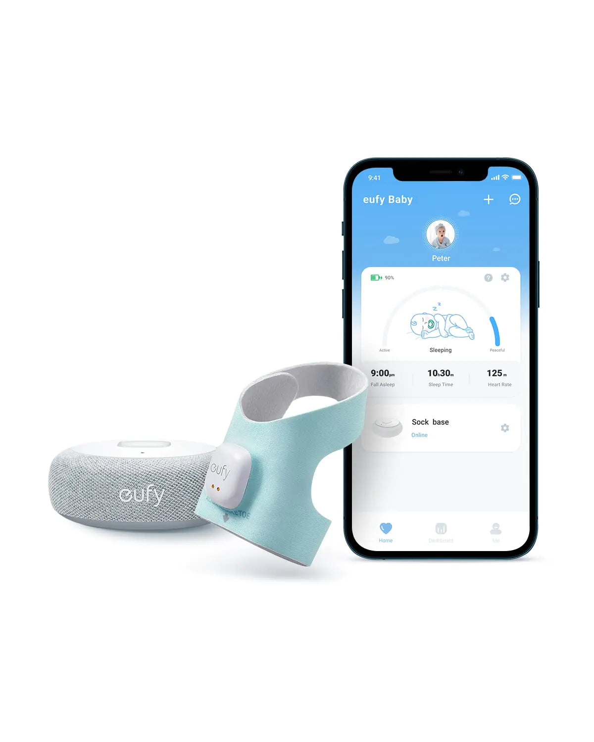 eufy Baby Smart Sock Baby Monitor with 2.4 GHz Wi-Fi Track Sleep Patterns Naps Heart Rate AI Cry Detection Pan and Tilt No Monthly Fee