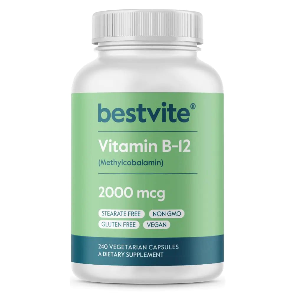 BESTVITE Vitamin B12 (Methylcobalamin) 2000mcg (240 Vegetarian Capsules) (Methyl B12) - No Stearates - Vegan - Non GMO - Gluten Free