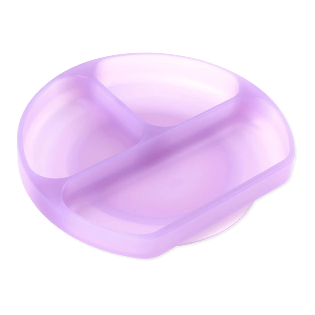 Bumkins Toddler and Baby Suction Plate Silicone Divided Grip Dish for Babies and Kids Baby Led Weaning Children Feeding Supplies Non Skid Sticky Bottom Ages 6 Months Up Purple Jelly