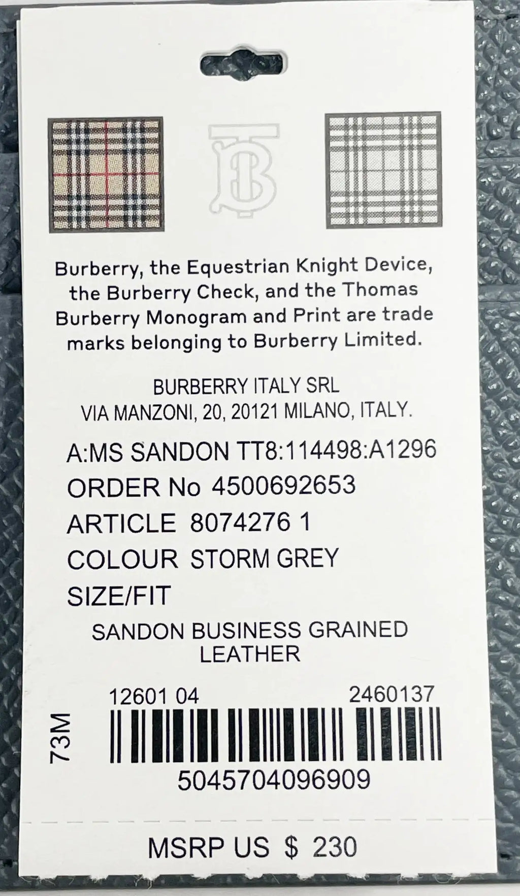 Burberry Sandon Grey Grained Leather Card Case Wallet