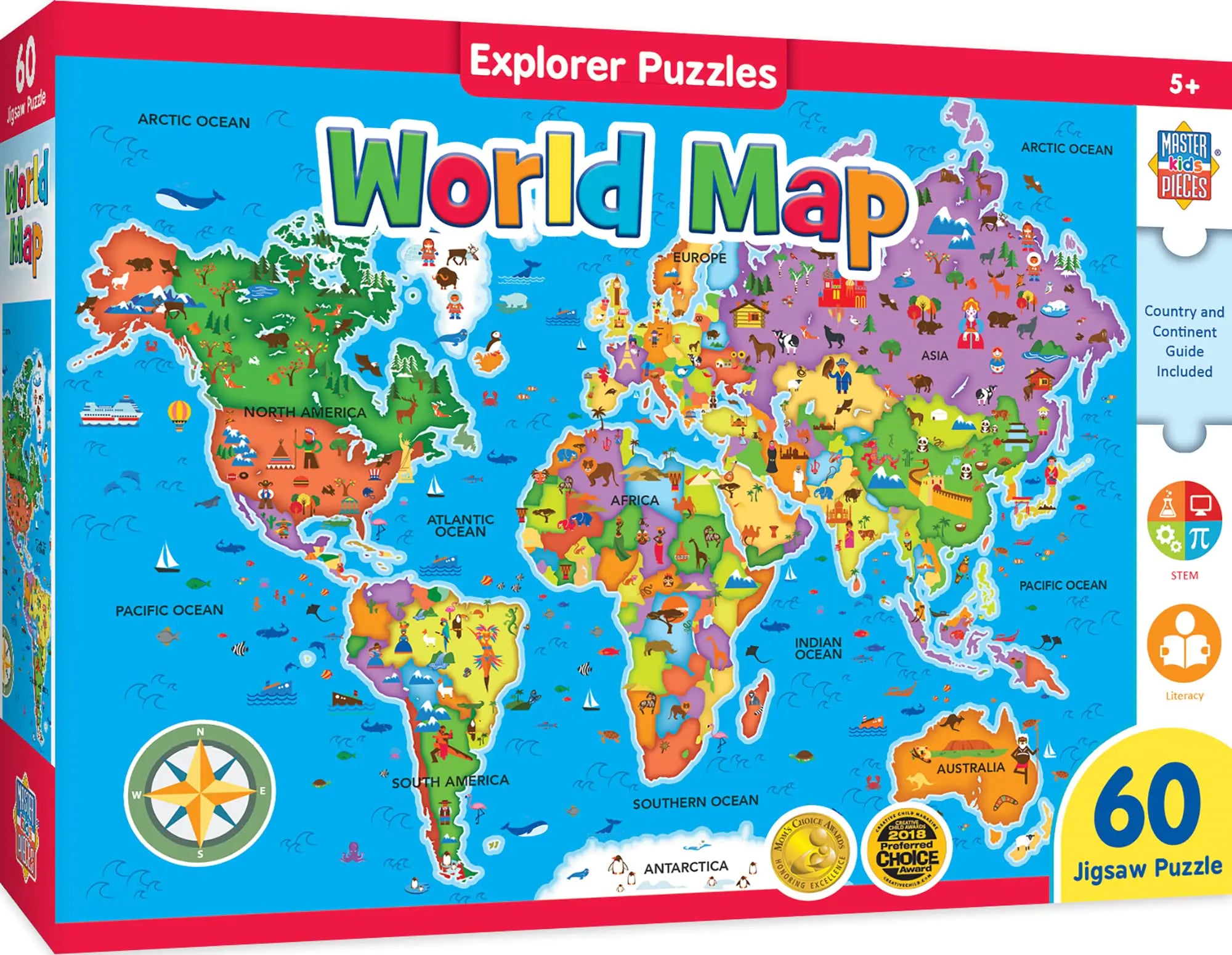 MasterPieces 60 Piece Educational Jigsaw Puzzle for Kids - World Map - 16.5"x12.75"