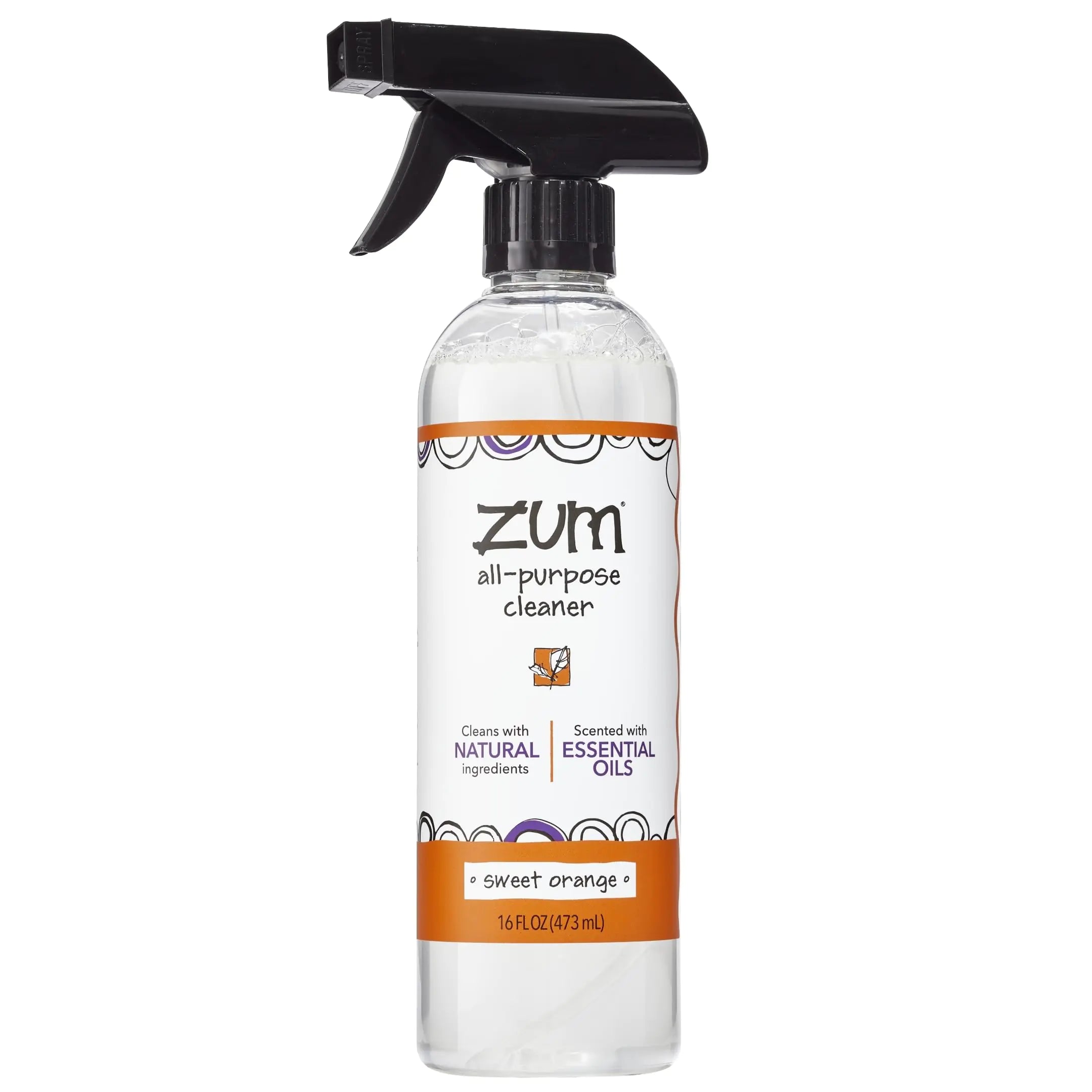Zum by Indigo Wild All-Purpose Cleaner - Natural Multipurpose Cleaner Made with Essential Oils Baking Soda & More - Wild Sweet Orange 16 fl oz